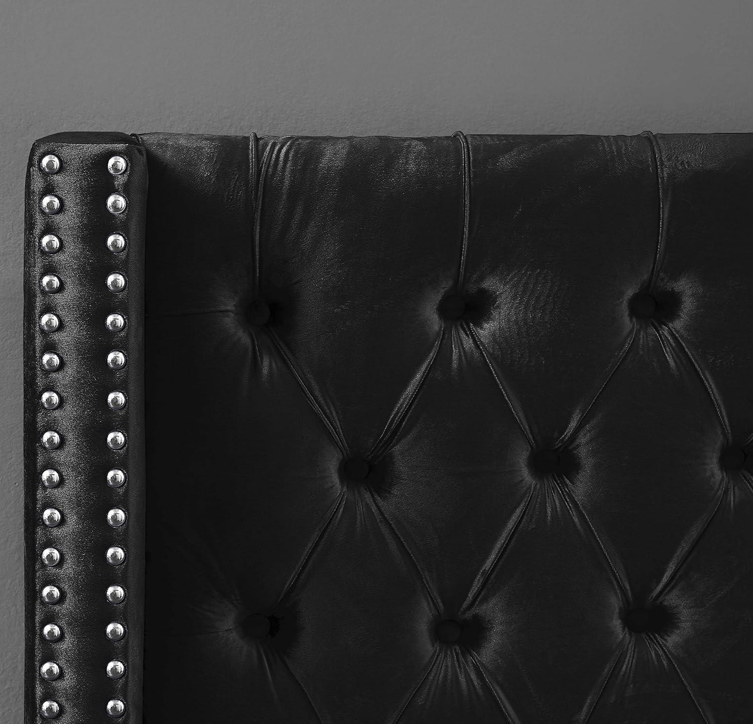 Aiden Black Velvet Queen Bed-Color:Black Velvet,Style:Contemporary