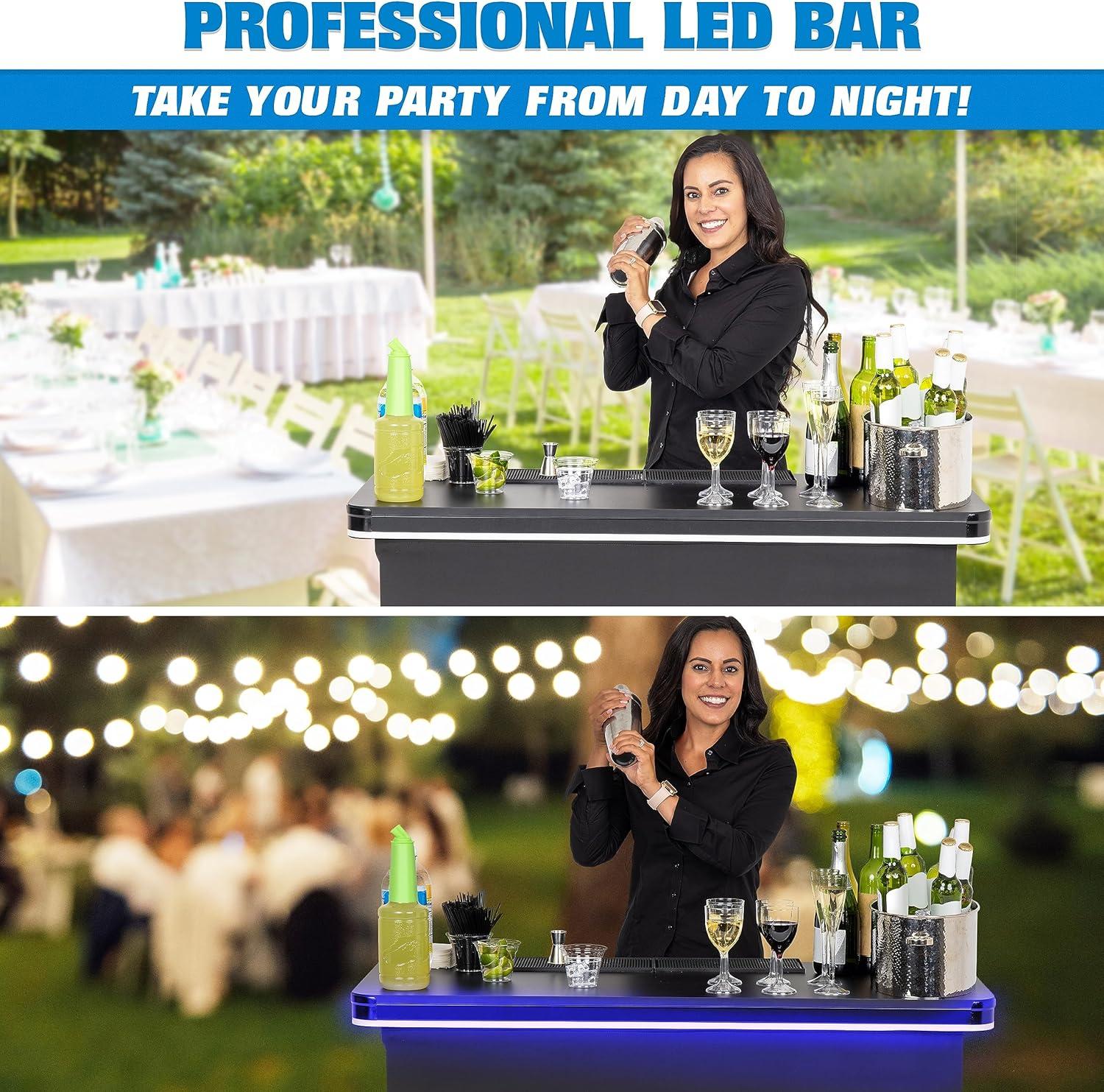 GoBar Commercial Grade LED Pop-Up Bar with Adjustable Feet and Storage Shelf - Set of 1, Black