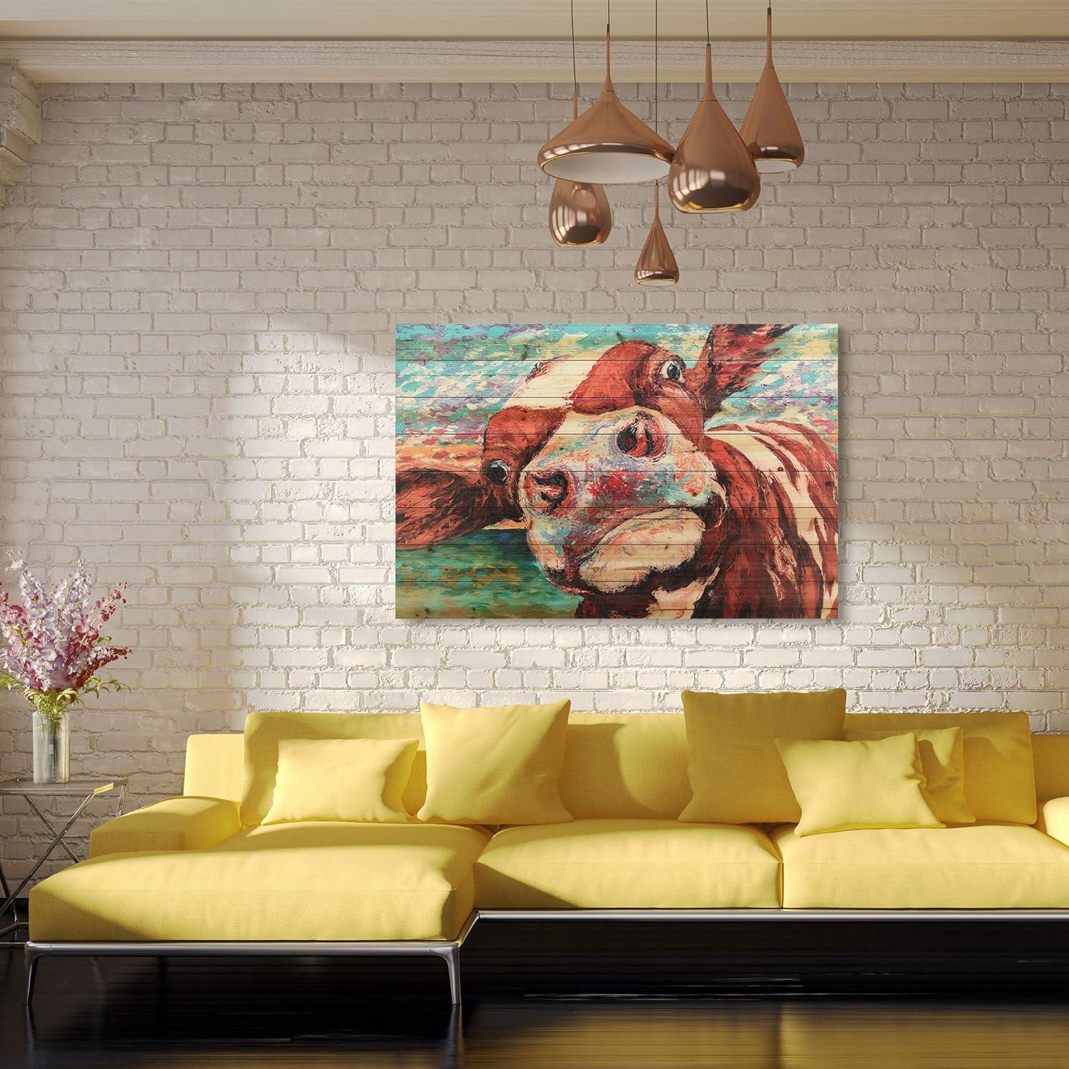 Empire Art Direct "Curious Cow" Arte de Legno Digital Print on Solid Wood Wall Art 30 x 45