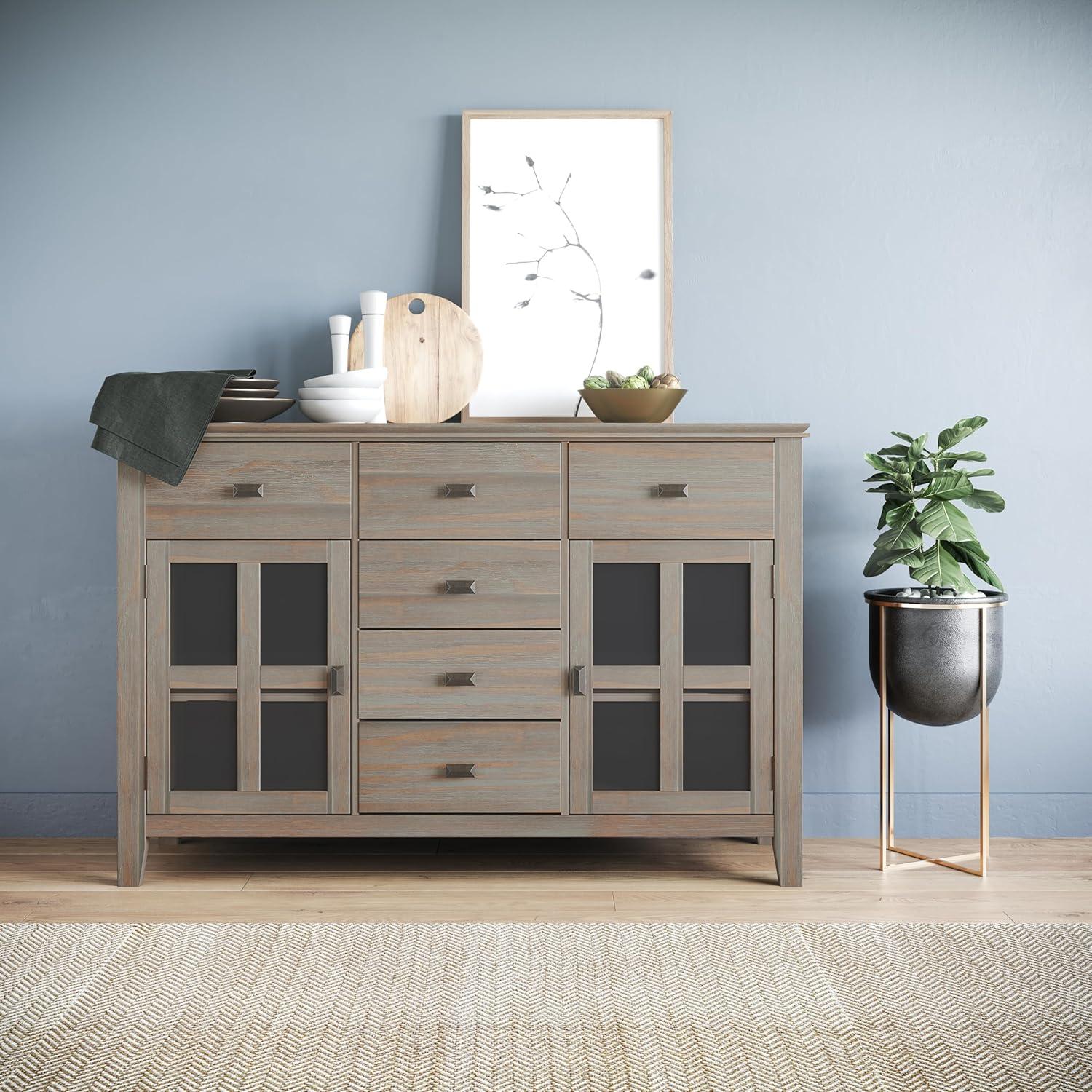 Simpli Home Artisan Solid Wood Sideboard Buffet In Distressed Grey