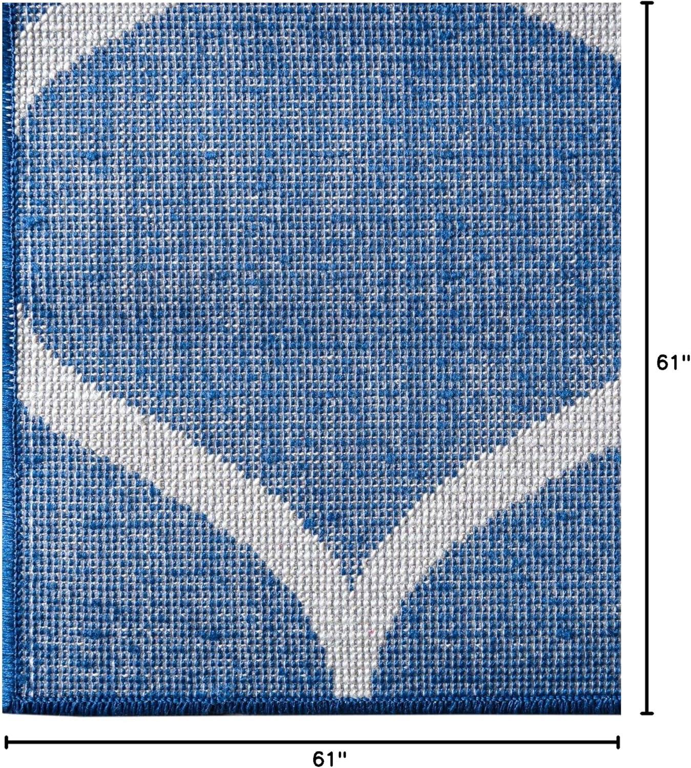 Unique Loom 5' 0 x 5' 0 Trellis Frieze Rounded Navy Blue Area Rug