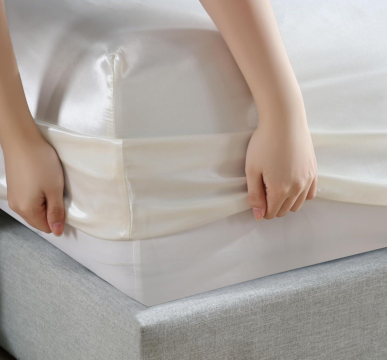 Ivory Full Satin Polyester Sheet Set