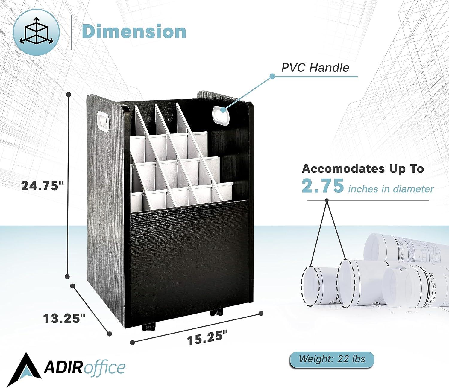 Black Mobile Wood Roll File with 20 Compartments