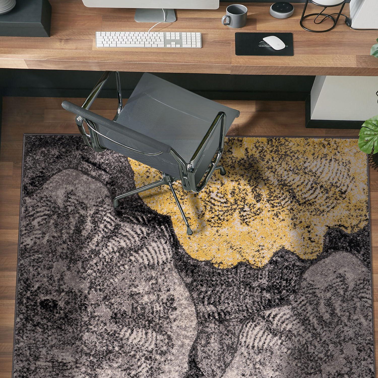 World Rug Gallery Contemporary Floral Design Area Rug - Black 2'x7':  Stain-Resistant,  Low Pile,  Indoor Runner