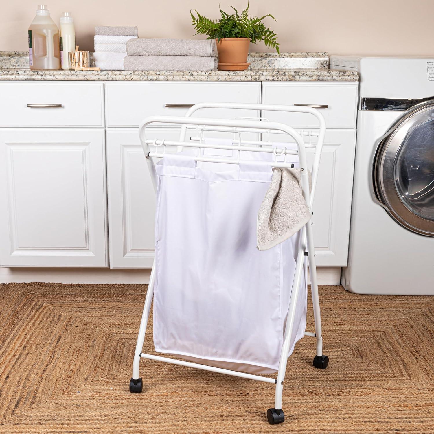 Household Essentials Rolling Laundry Hamper Heavy Duty Canvas Bag 2 Load Capacity Foldable Frame Black Bag