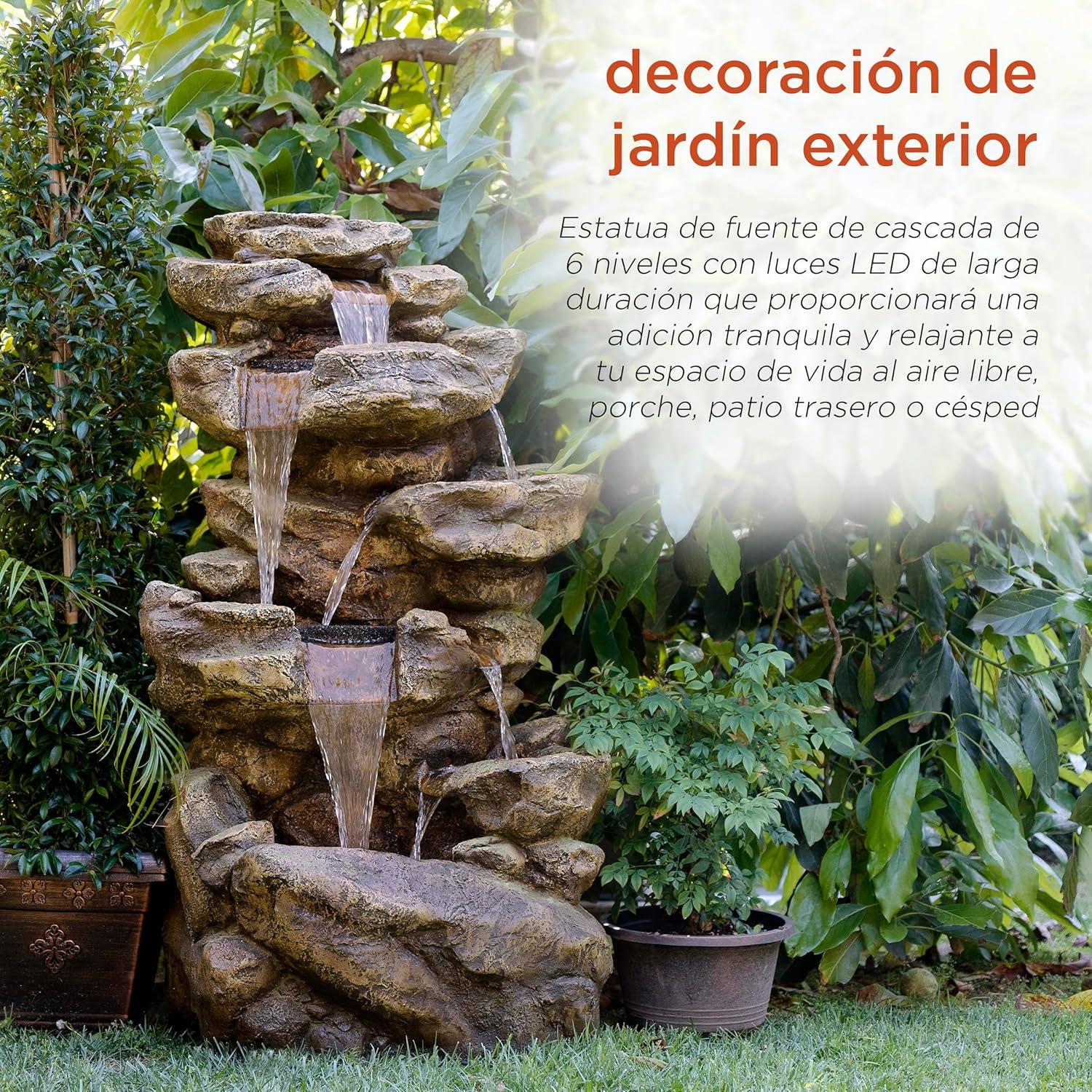 Alpine Corporation 6-Tier Amazonian Water Fountain with LED Lights