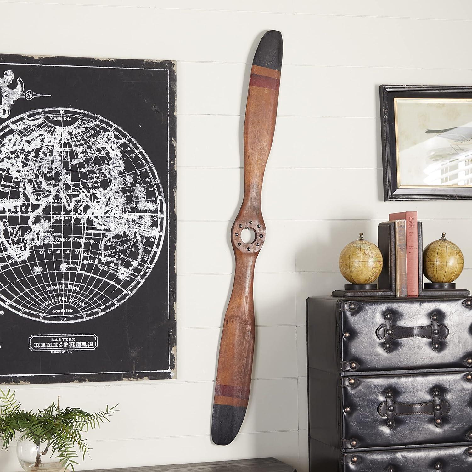 DecMode Brown Metal 2 Blade Airplane Propeller Wall Decor with Aviation Detailing