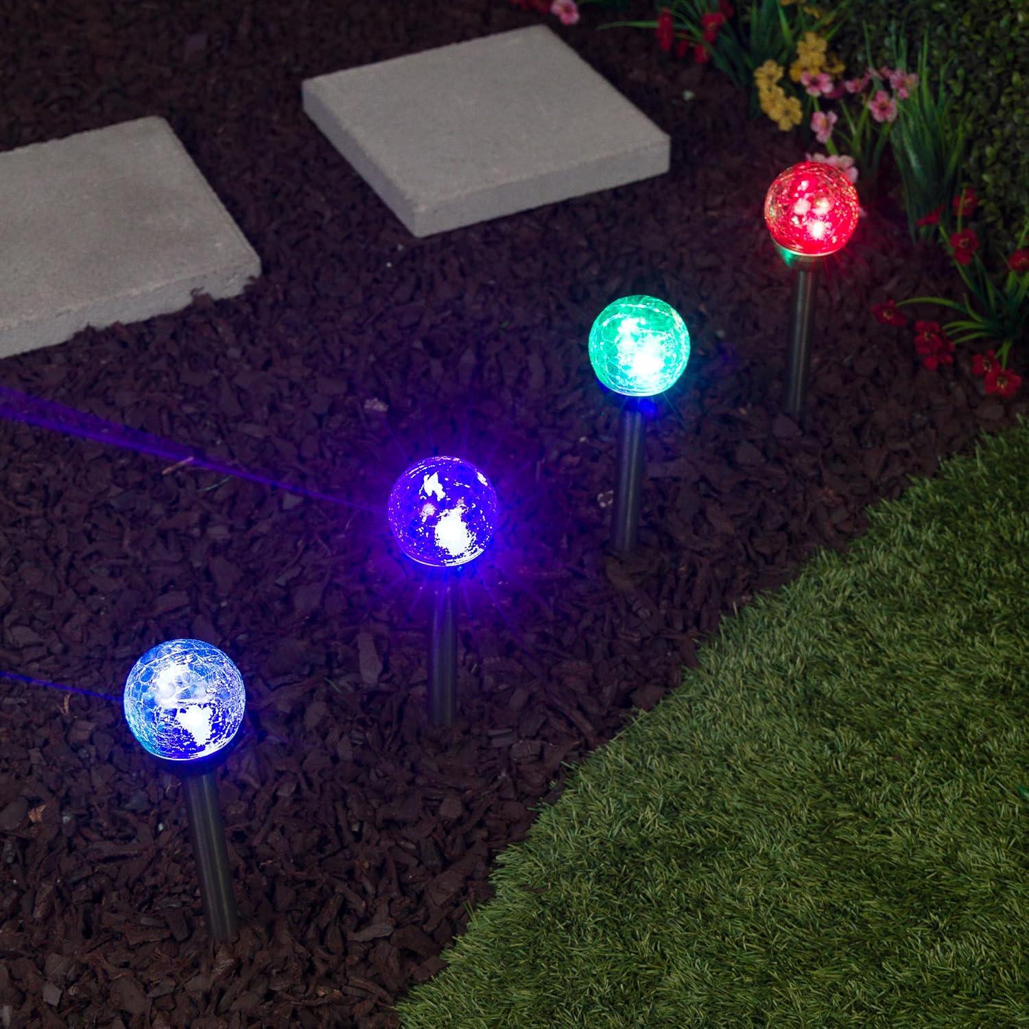 15"H Solar Glass Ball Color Changing LED Lights (Set of 4)