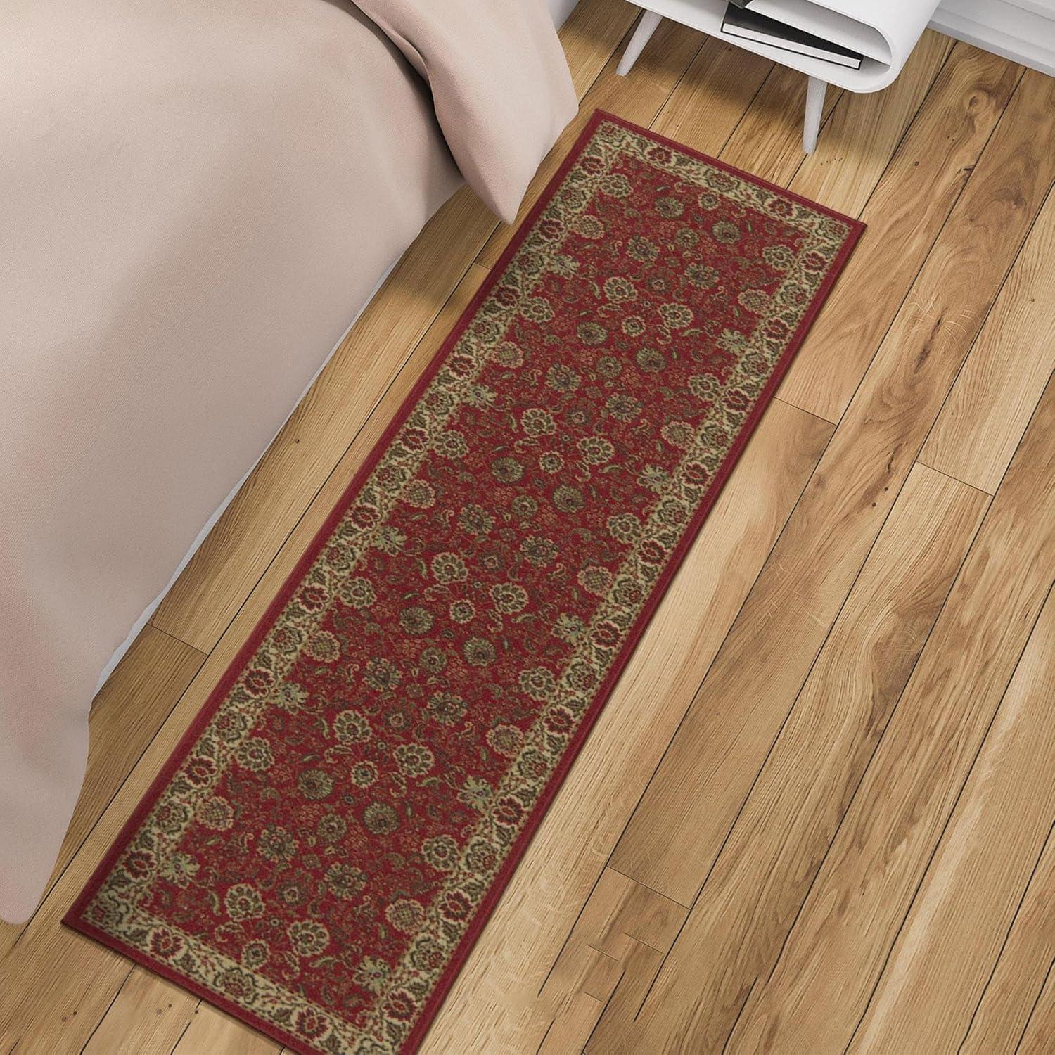 Ottomanson Machine Washable Non-Slip Rubberback Oriental 2x5 Indoor Runner Rug, 20" x 59", Red