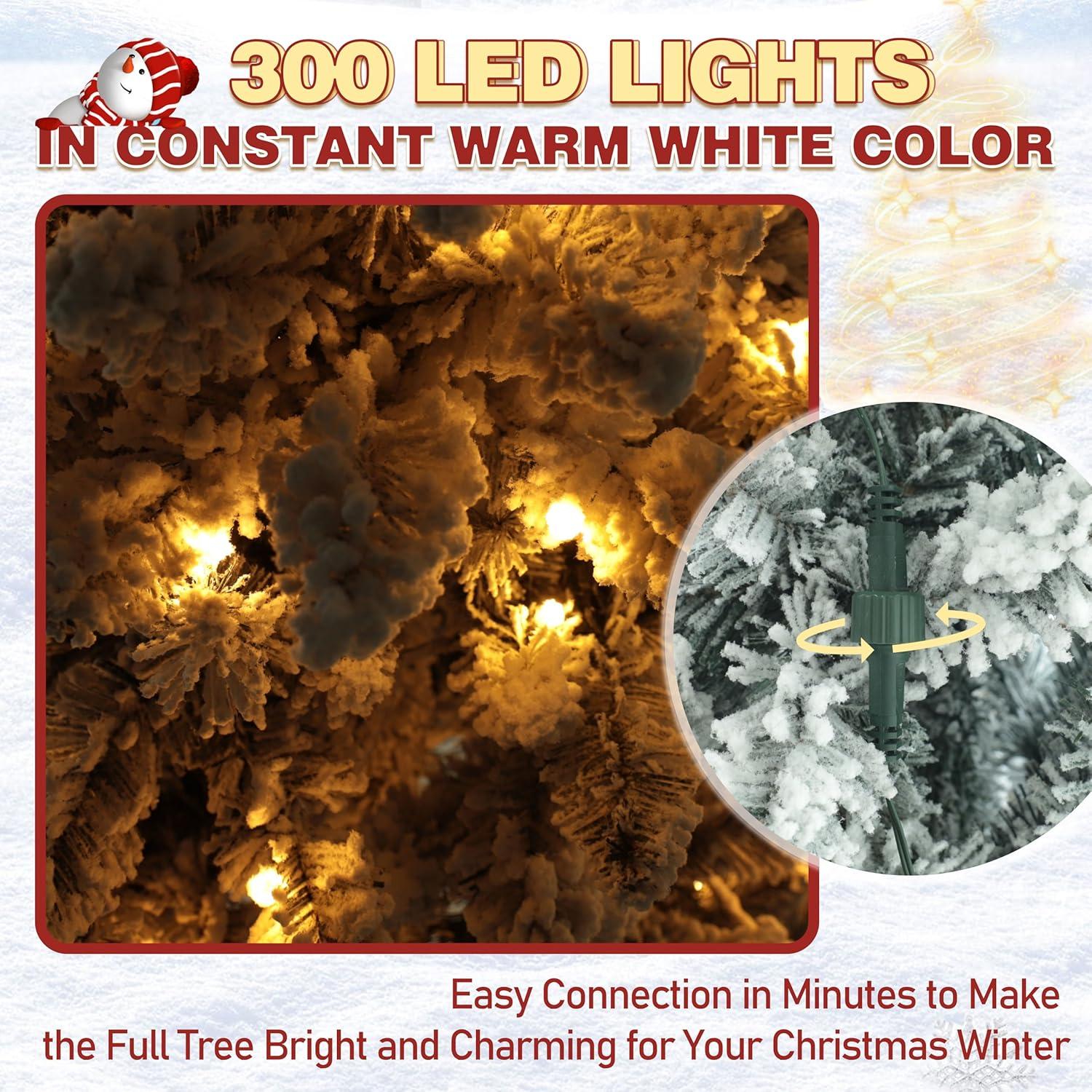 7.8ft White Flocked Pencil Christmas Tree with Warm LED Lights