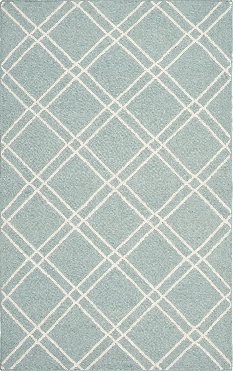 Dhurries DHU638 Hand Woven Area Rug - Light Blue/Ivory - 5'x8' - Safavieh.