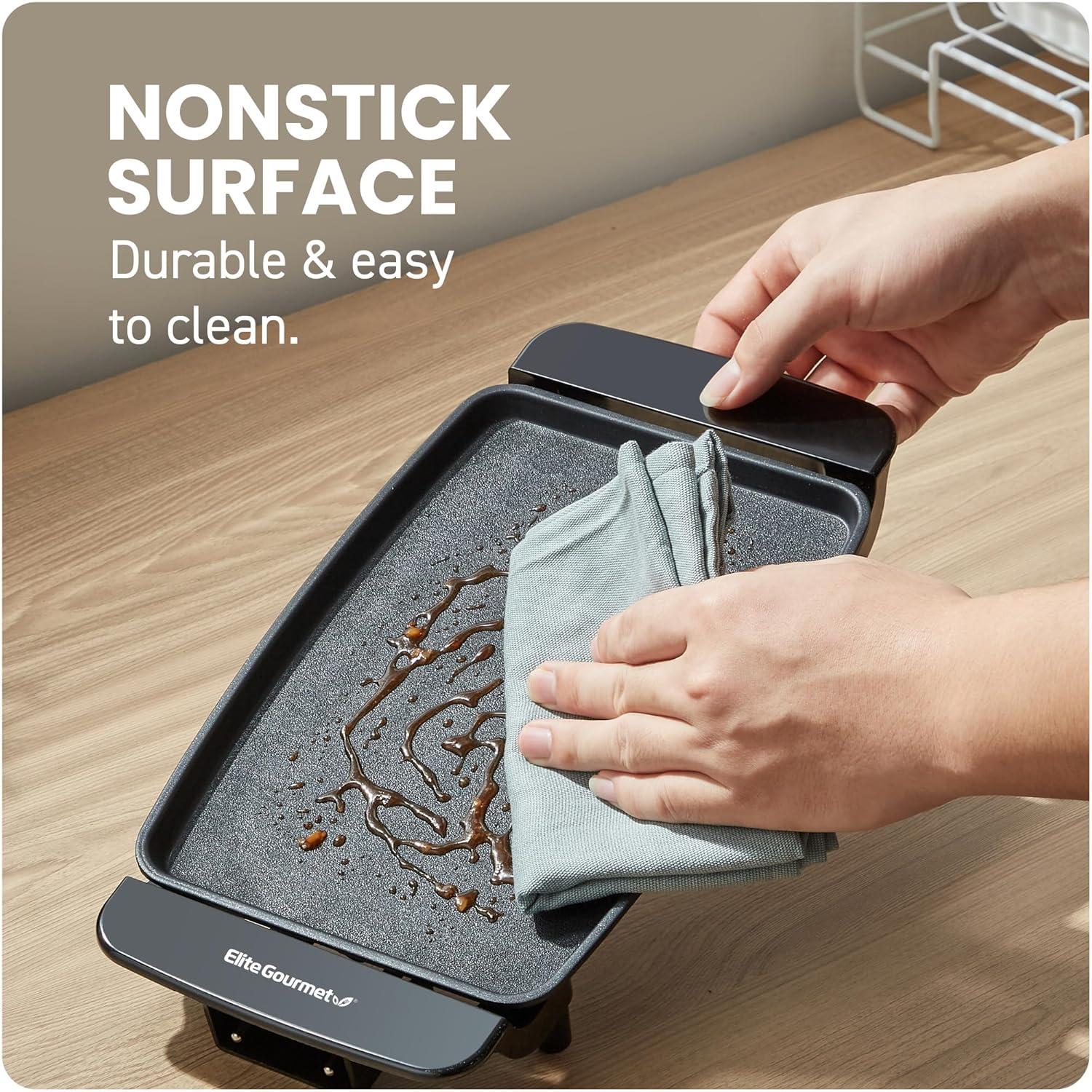 EGR8152 Electric 10" x 7" Personal Compact Griddle, Cool-touch Handles Non-Stick Surface, Removable/Adjustable Thermostat, Black