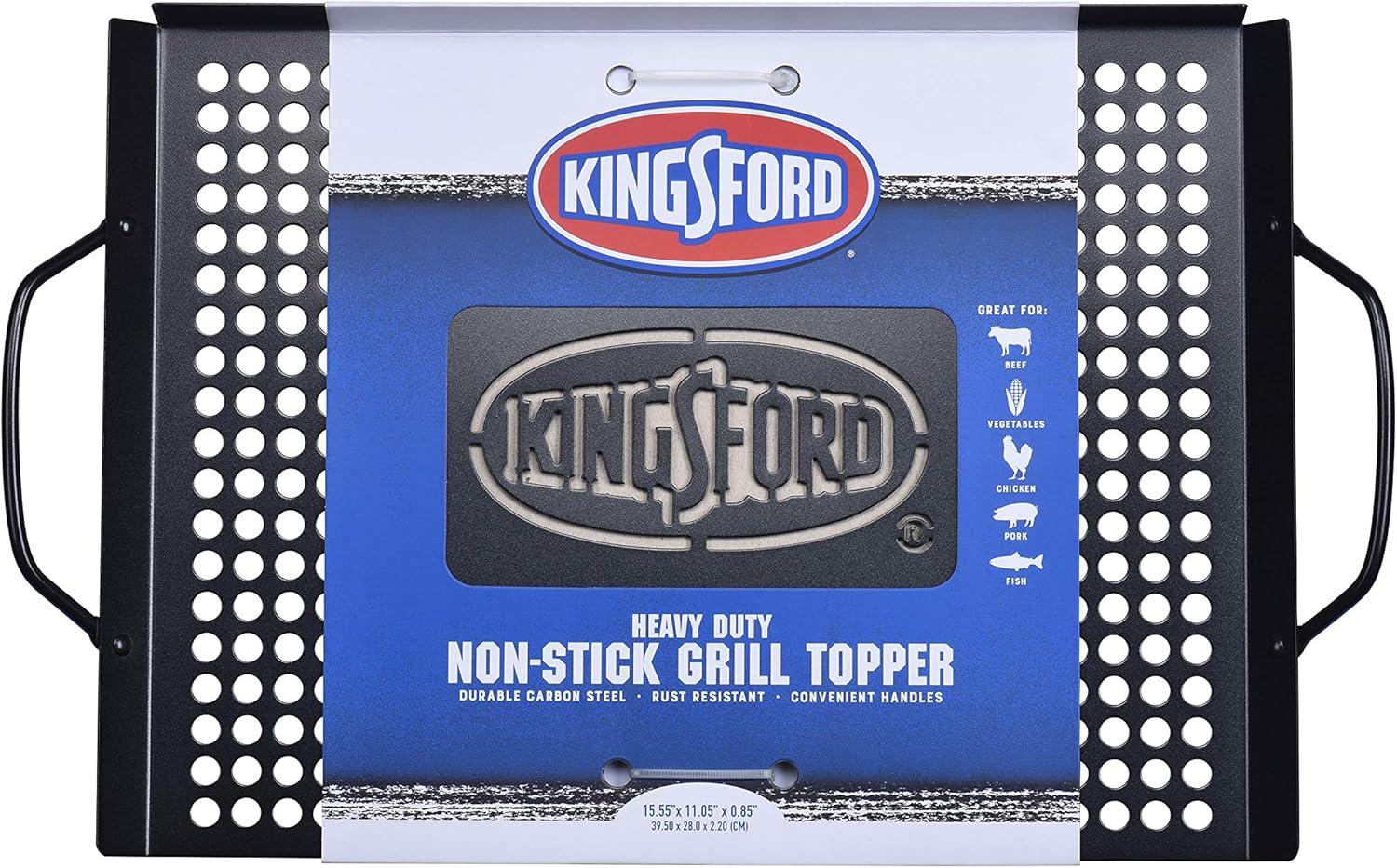 Kingsford Heavy Duty Non-Stick Grill Topper | Non-Stick, Rust Resistant Grill Pan with Handles | Easy to Use BBQ Grill Accessories Made from Durable Carbon Steel