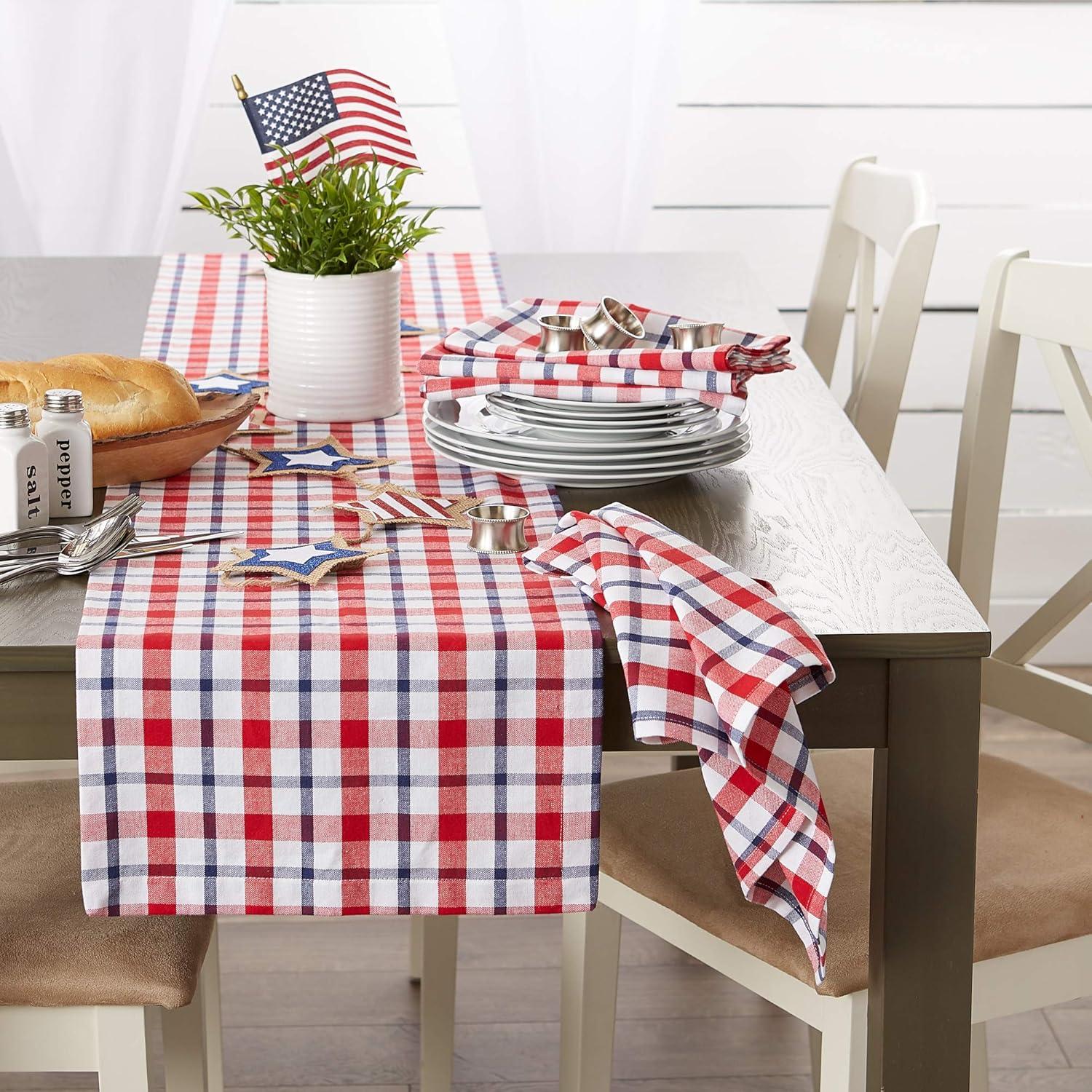 14 x 72 in. Red White and Blue Cotton Plaid Table Runner