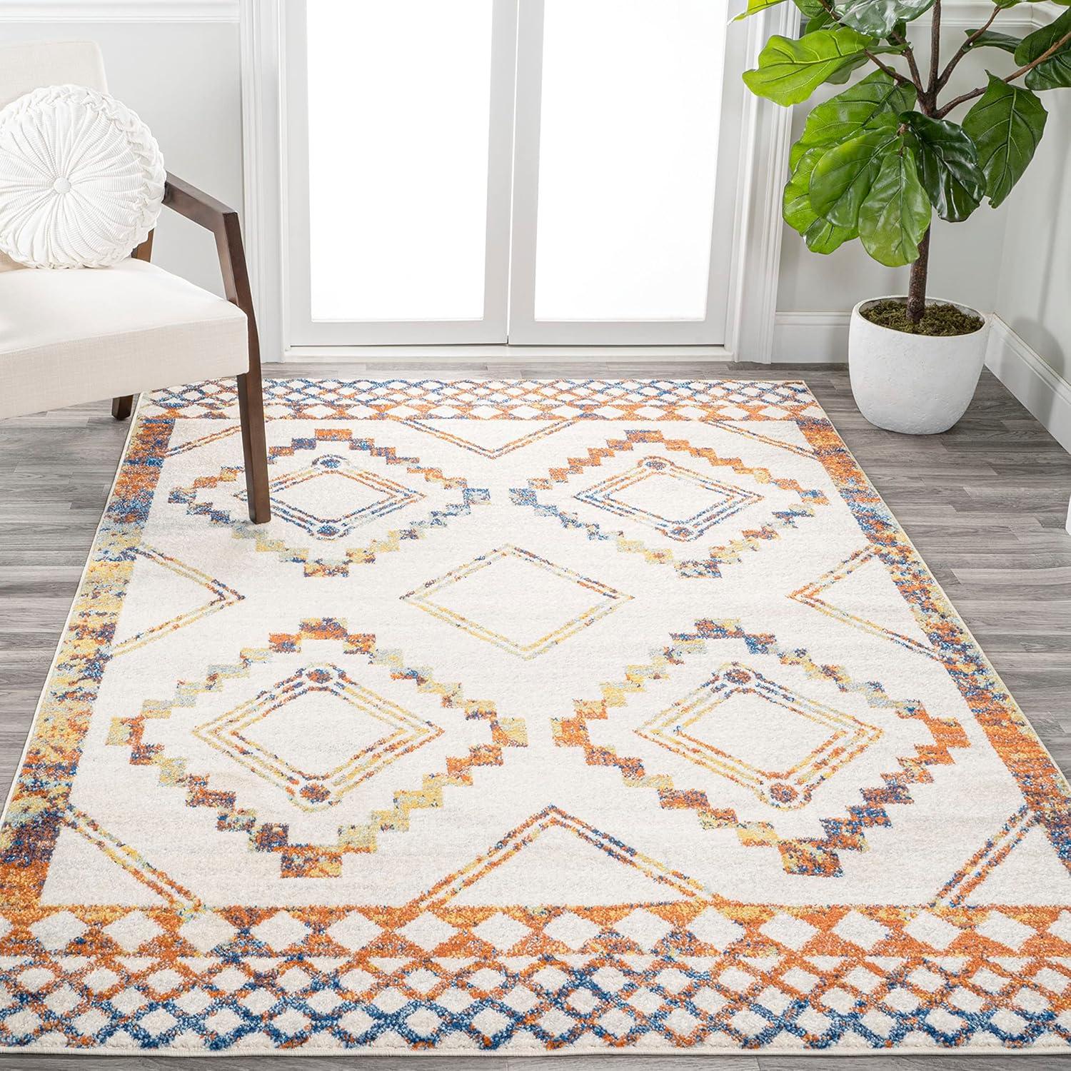 JONATHAN Y Amir Moroccan Beni Souk Ivory/Blue/Orange 5 ft. x 8 ft. Area Rug