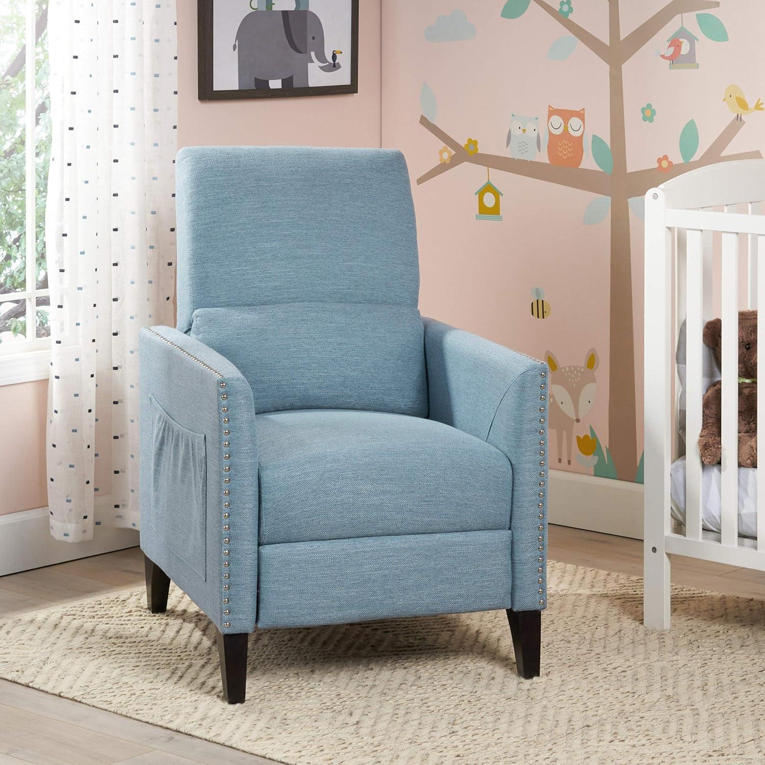 Christopher Knight Home Alexis Contemporary Fabric Push Back Recliner, Light Blue, Dark Brown