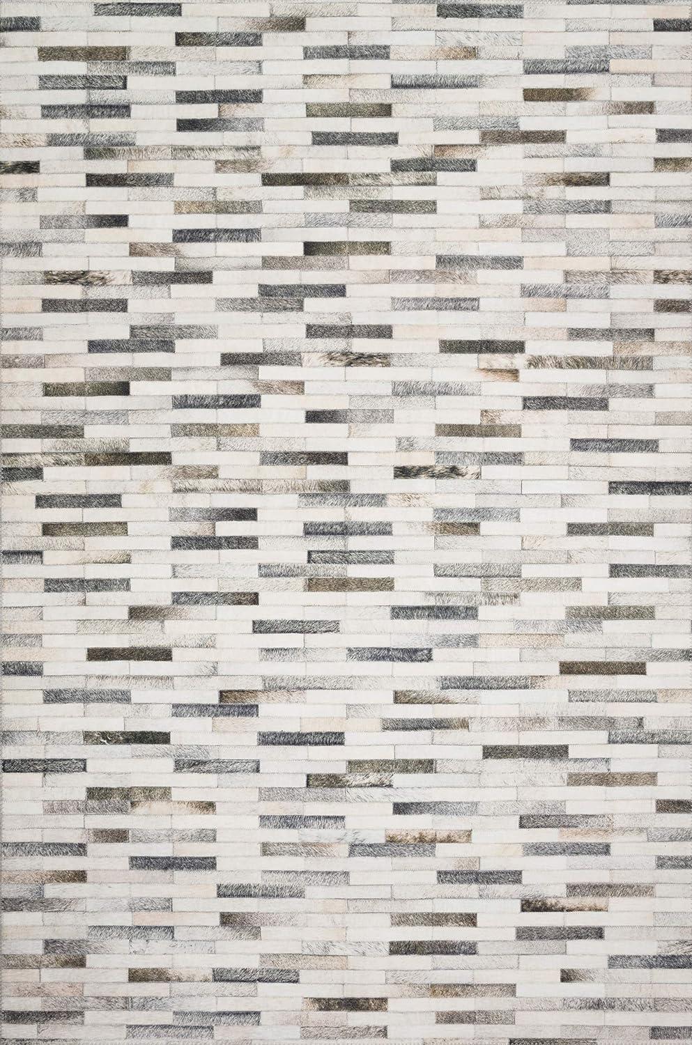 Ivory and Gray Rectangular Cowhide Patchwork Area Rug 8' x 10'