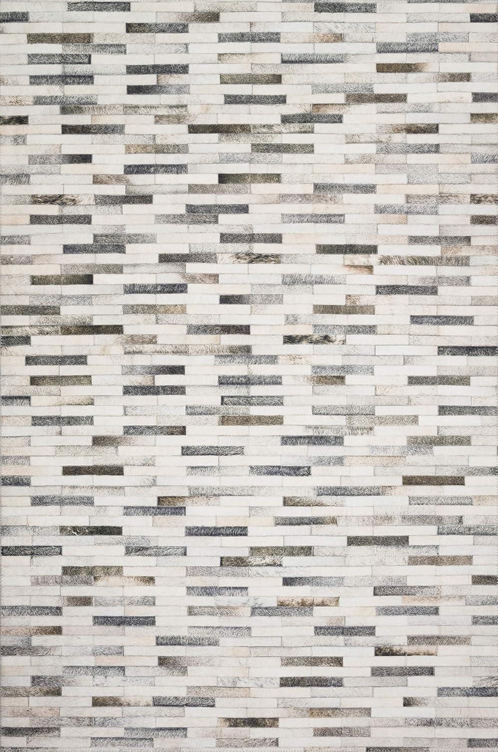 Loloi II Maddox Printed Cowhide Patchwork Ivory / Grey Area Rug