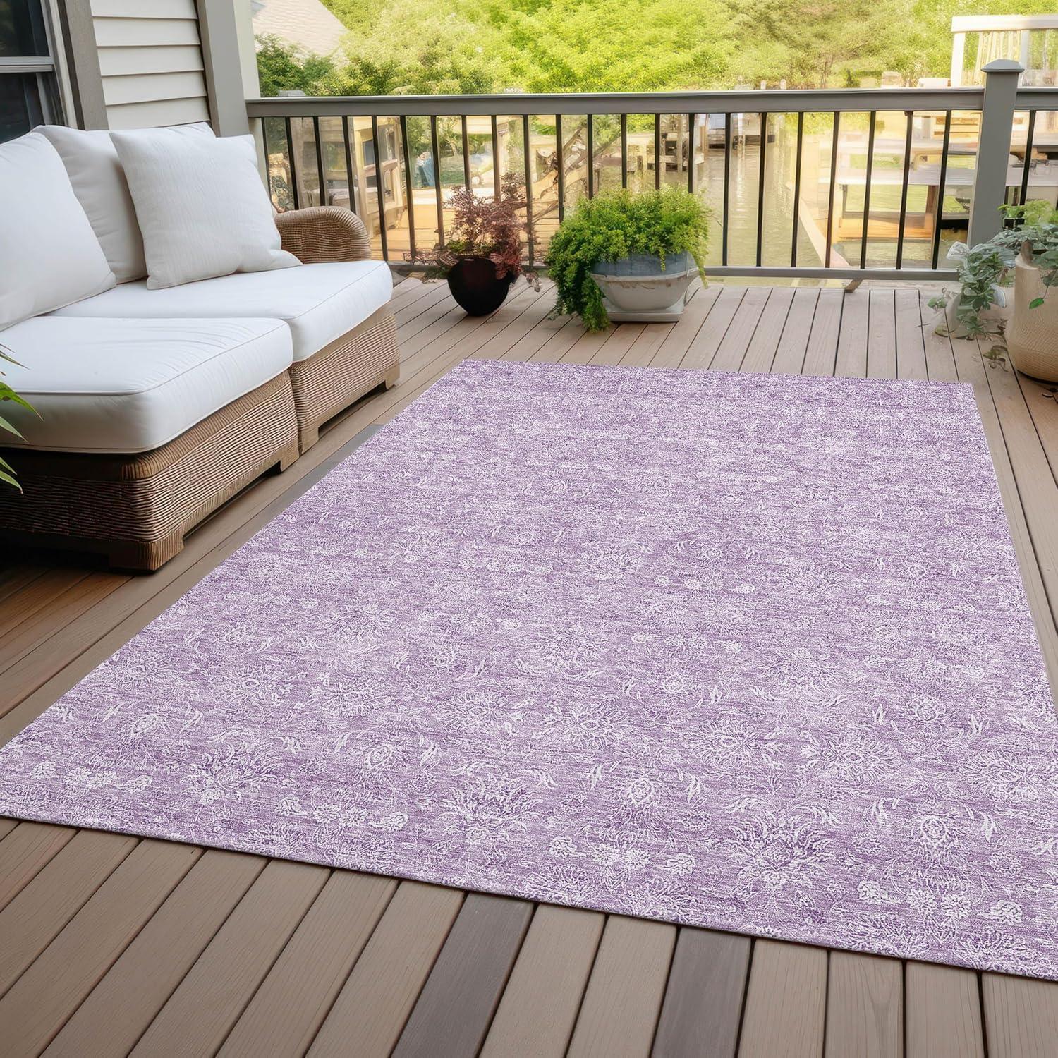 Lavender Synthetic Flat Woven Round Washable Area Rug