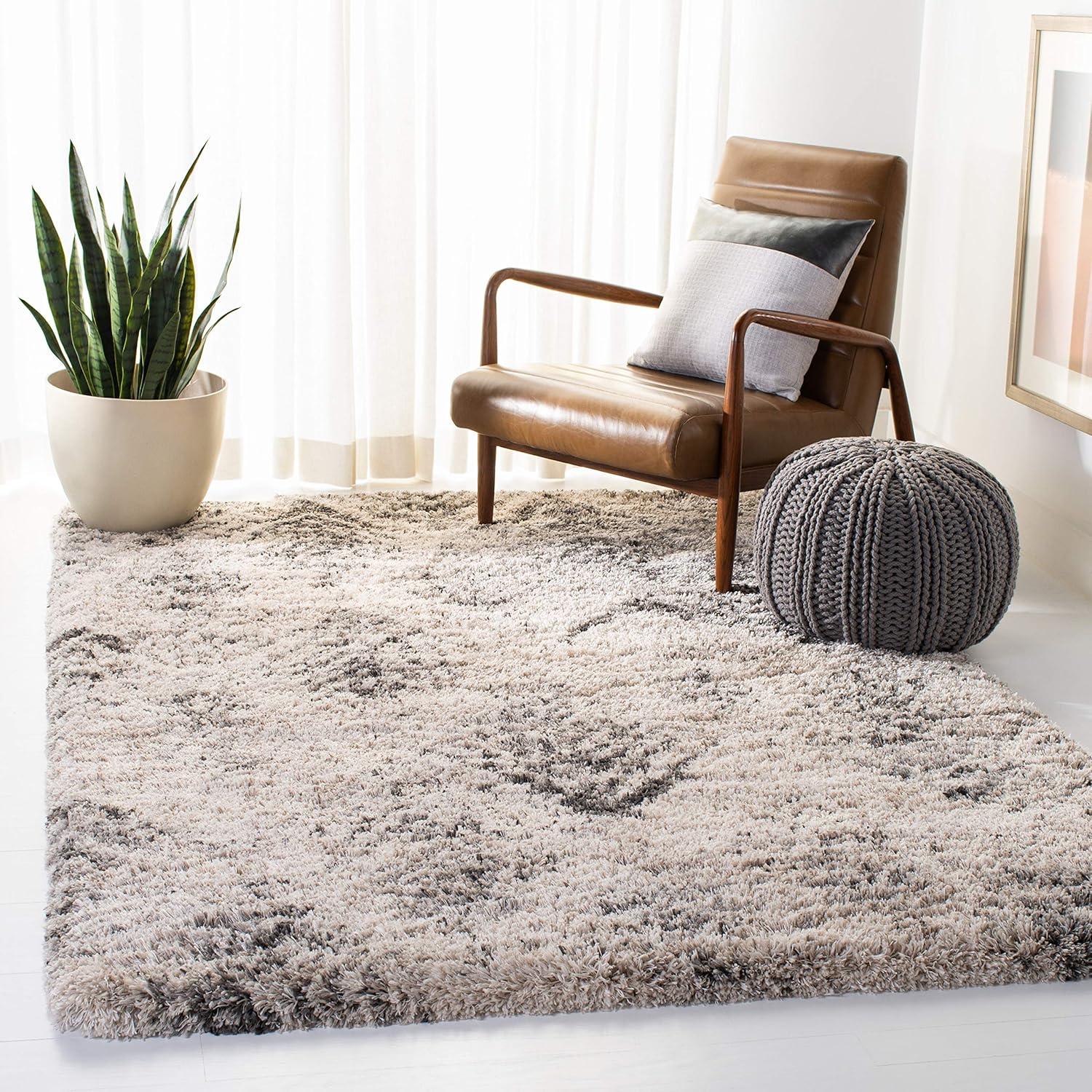 Iceland Shag ISG514 Power Loomed Area Rug - Cream/Grey - 5'3"x5'3" - Safavieh