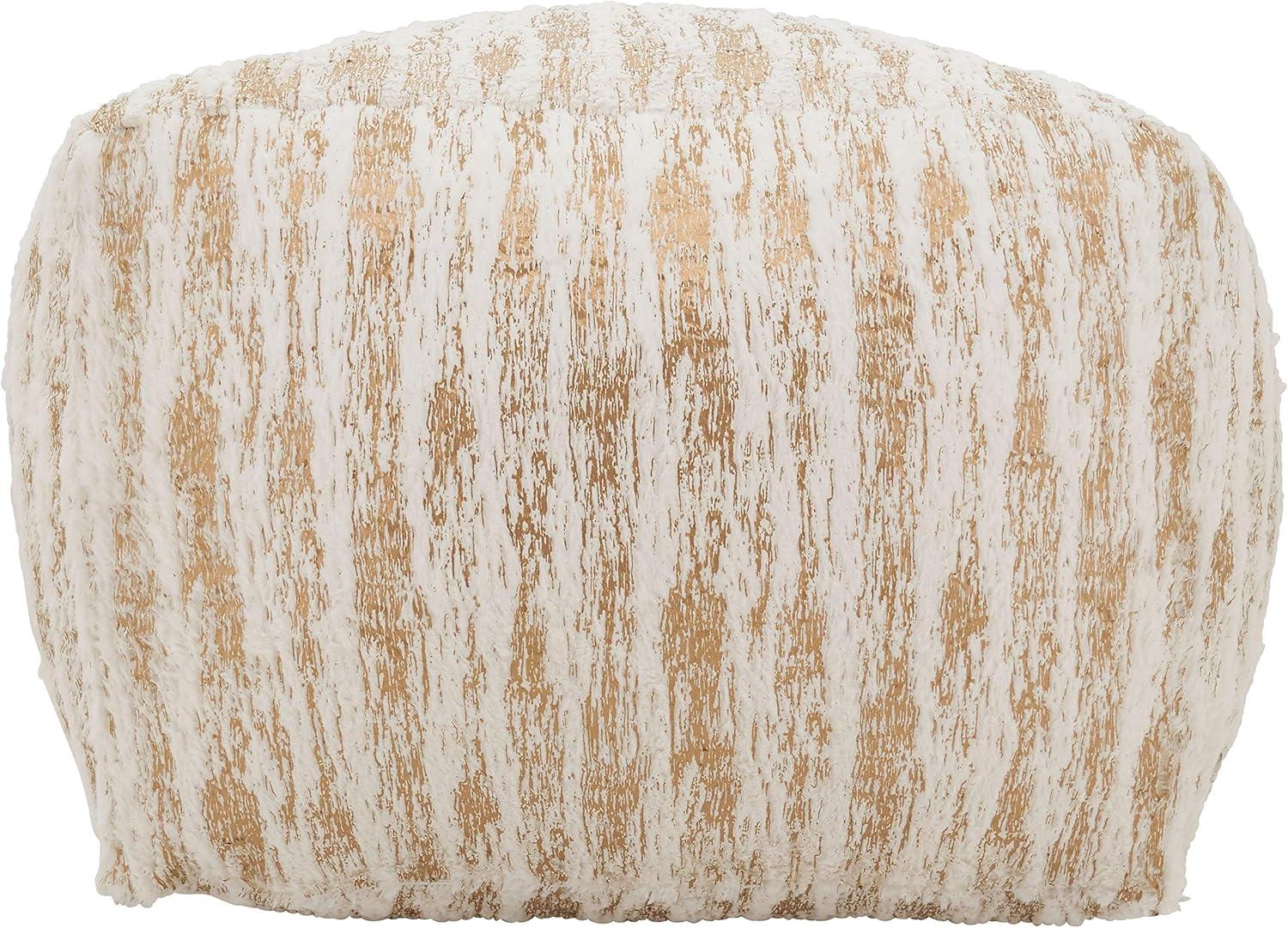 Saro Lifestyle Floor Pouf With Foil Print Faux Fur Design