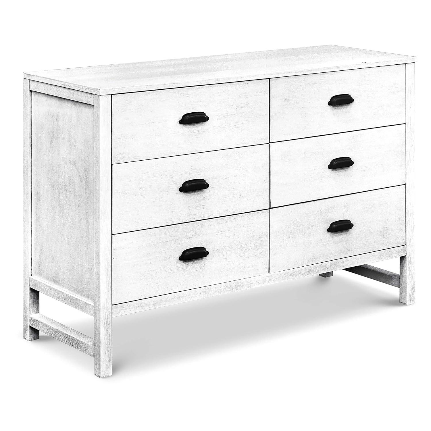 Cottage White Farmhouse Double Dresser with 6 Drawers