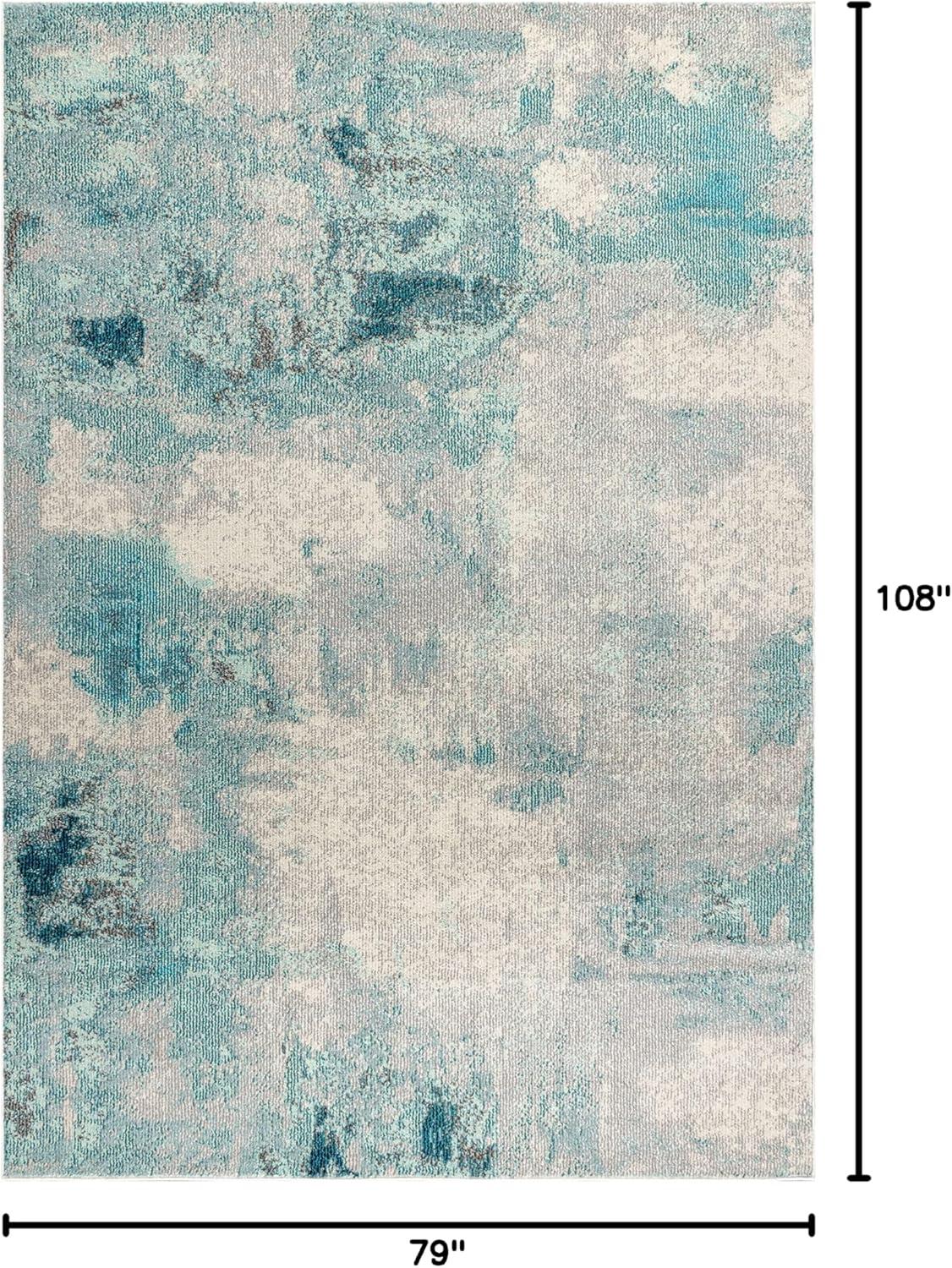 6'x 9' Contemporary POP Modern Abstract Vintage Area Rug, Cream/Blue - JONATHAN Y