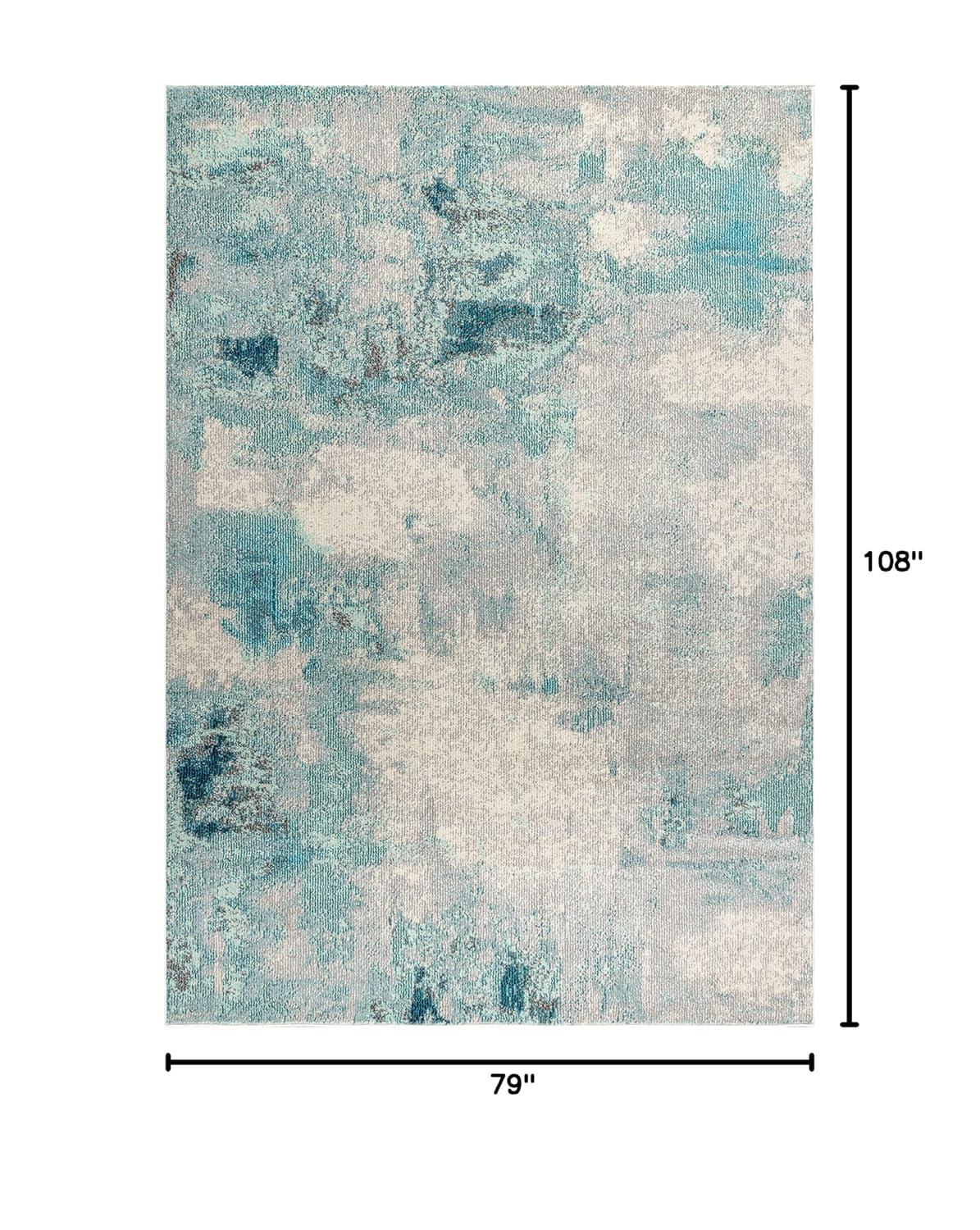 6'x 9' Contemporary POP Modern Abstract Vintage Area Rug, Cream/Blue - JONATHAN Y