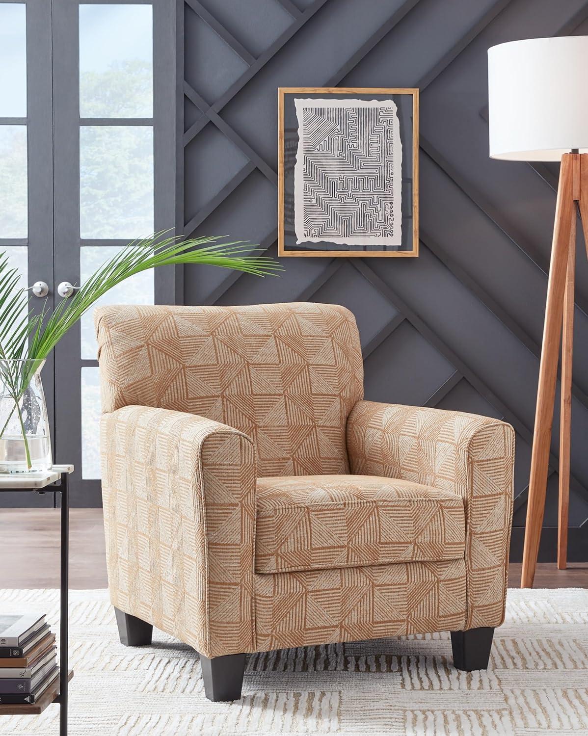 Amber Geometric Wood Accent Chair with Beige Upholstery