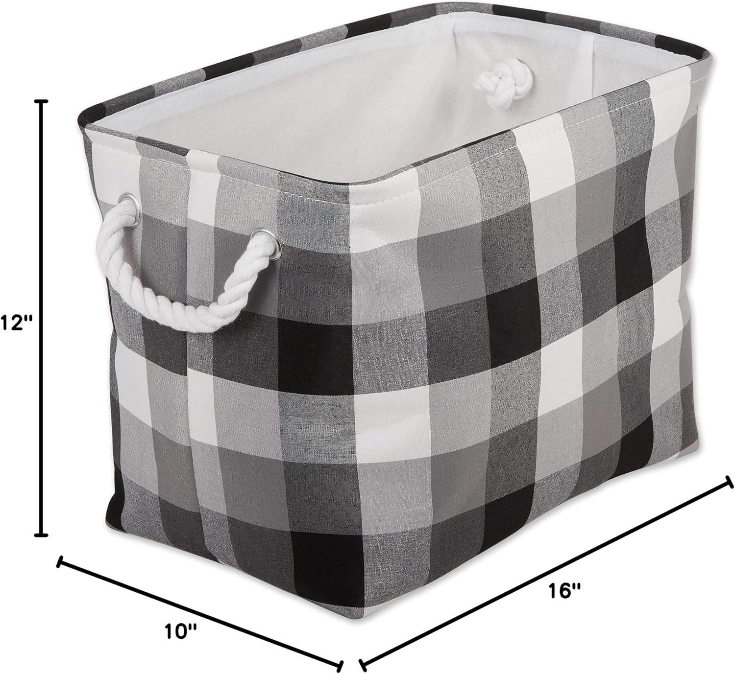 DII Buffalo Check Storage Bin with Handles, Medium Rectangle, 16x10x12", Tri Color Black