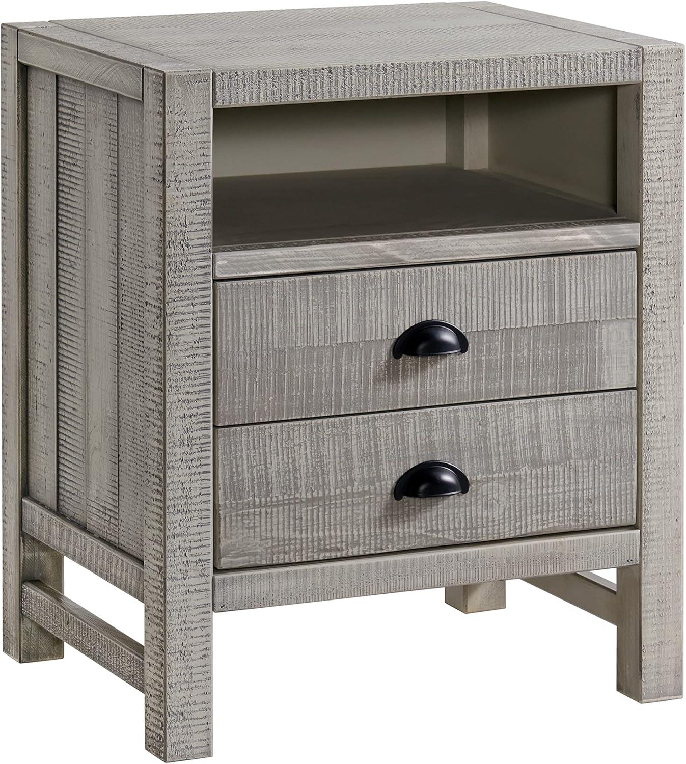 Windsor 2-Drawer Wood Nightstand for Kids Bedroom - Rustic Painted Finish, Metal Glides, Open Shelf Storage, Pine Wood Construction, 22 in. W x 17 in. D x 25 in. H, Distressed Look
