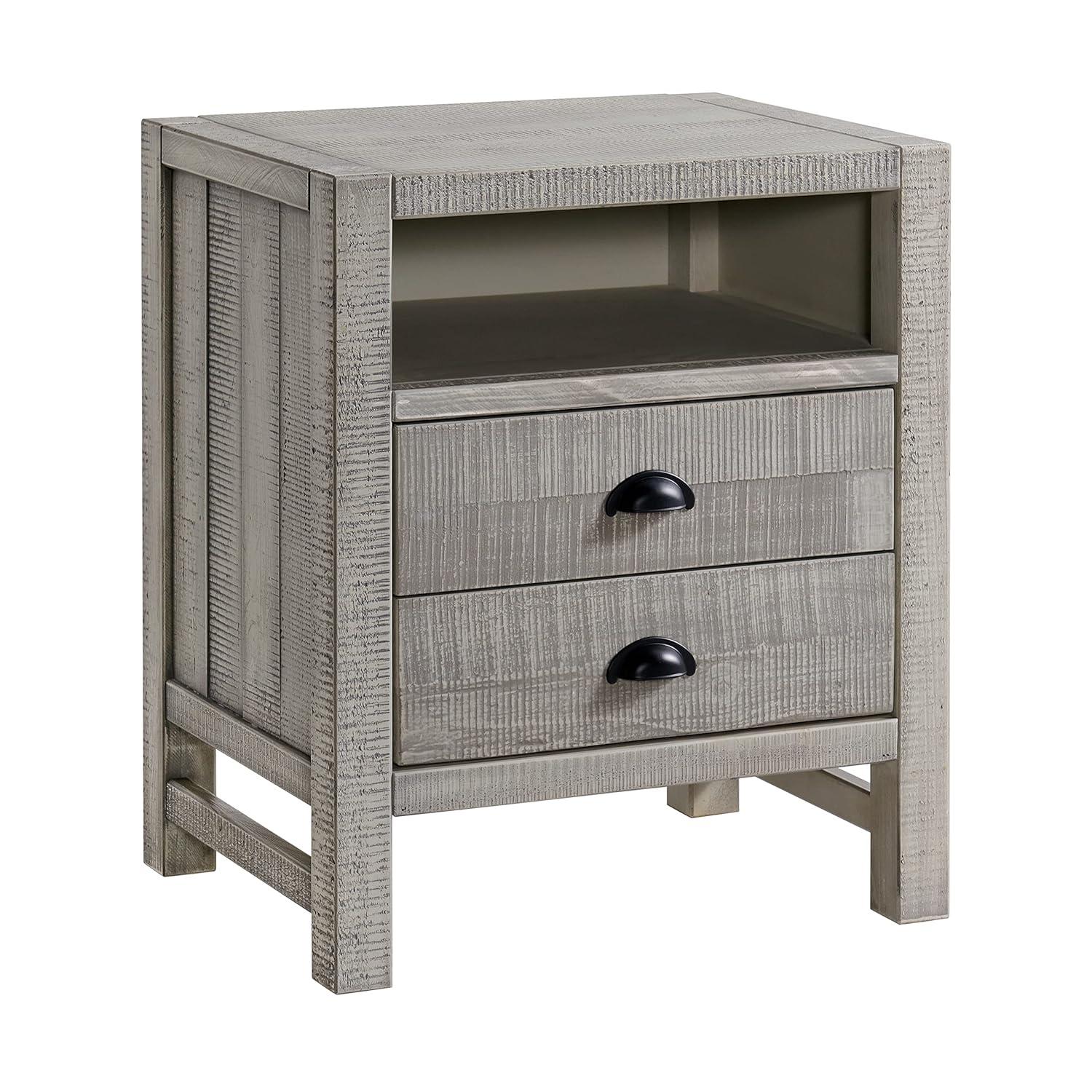 Windsor 2-Drawer Wood Nightstand for Kids Bedroom - Rustic Painted Finish, Metal Glides, Open Shelf Storage, Pine Wood Construction, 22 in. W x 17 in. D x 25 in. H, Distressed Look