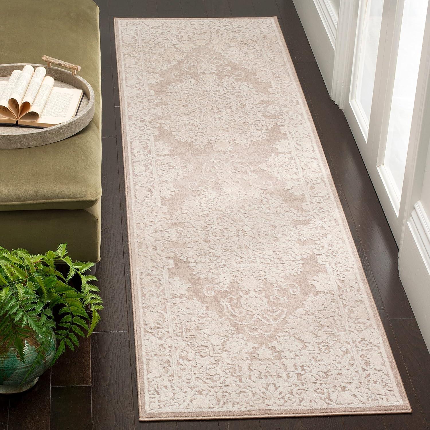 Beige Cream 96" Synthetic Easy Care Runner Rug