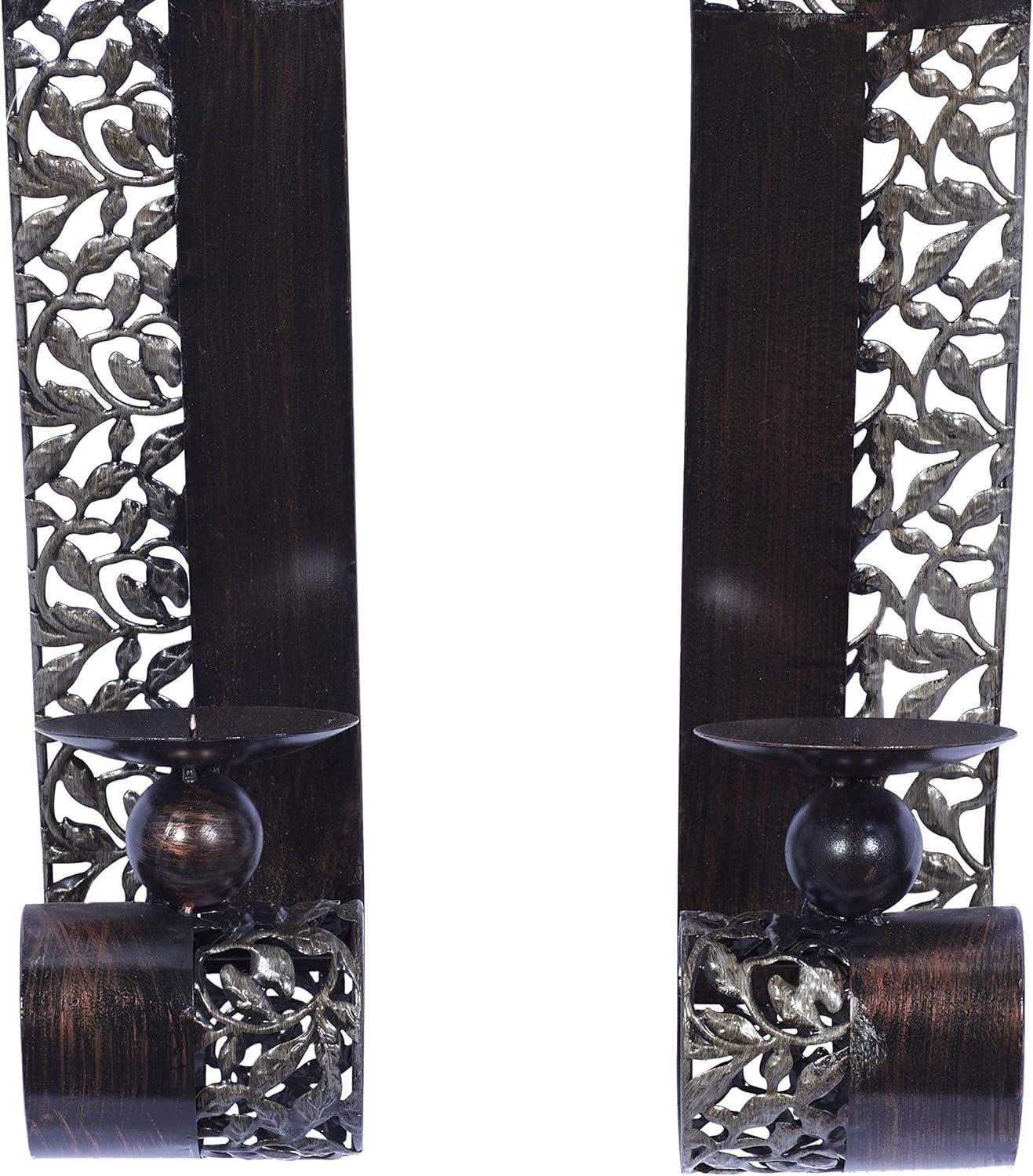 Elegant Brown Metal 20" Dual Candle Tabletop Lantern Set
