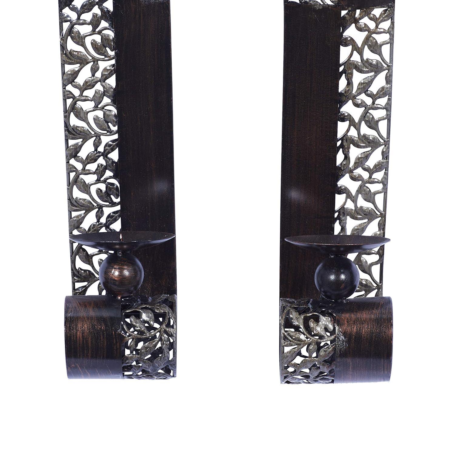 Elegant Brown Metal 20" Dual Candle Tabletop Lantern Set