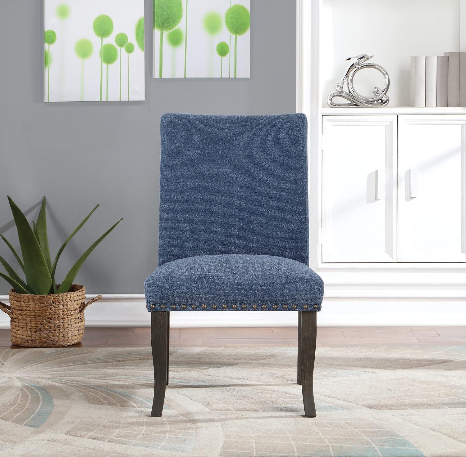 Hamilton Dining Chair 2-Pack with Gray Washed Legs in Atlantic Blue Fabric