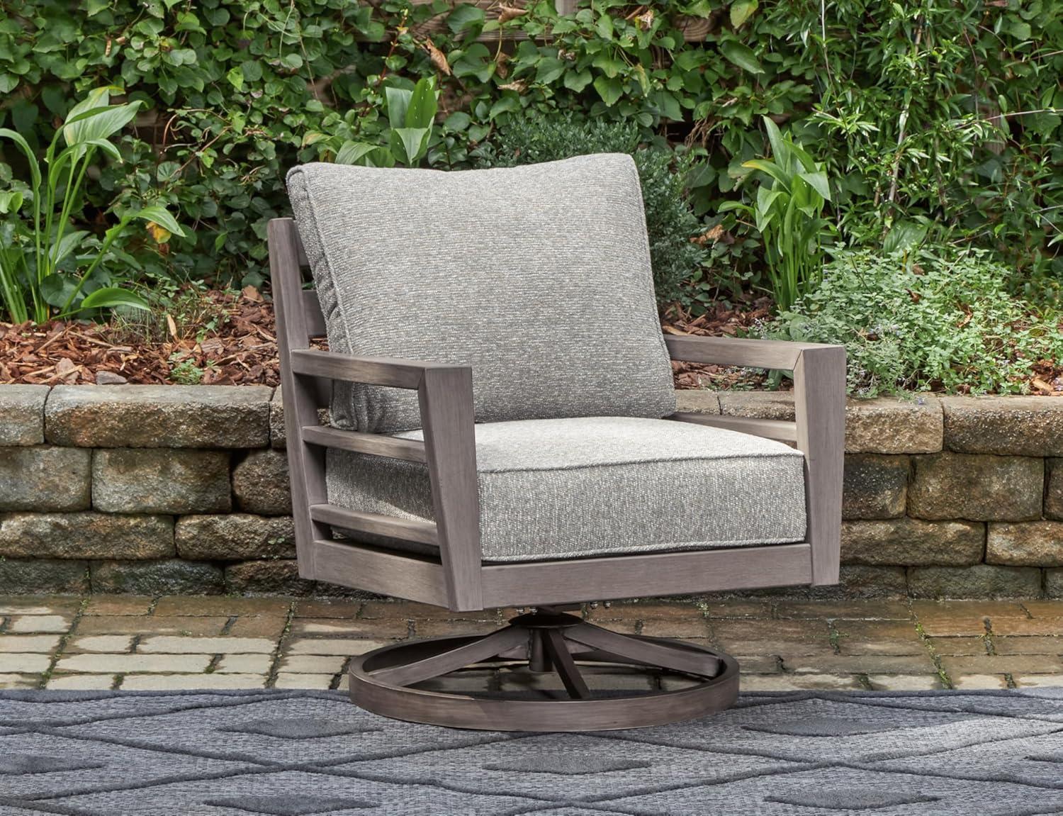 Ashley Furniture Hillside Barn Gray & Brown Outdoor Swivel Lounge with Cushion