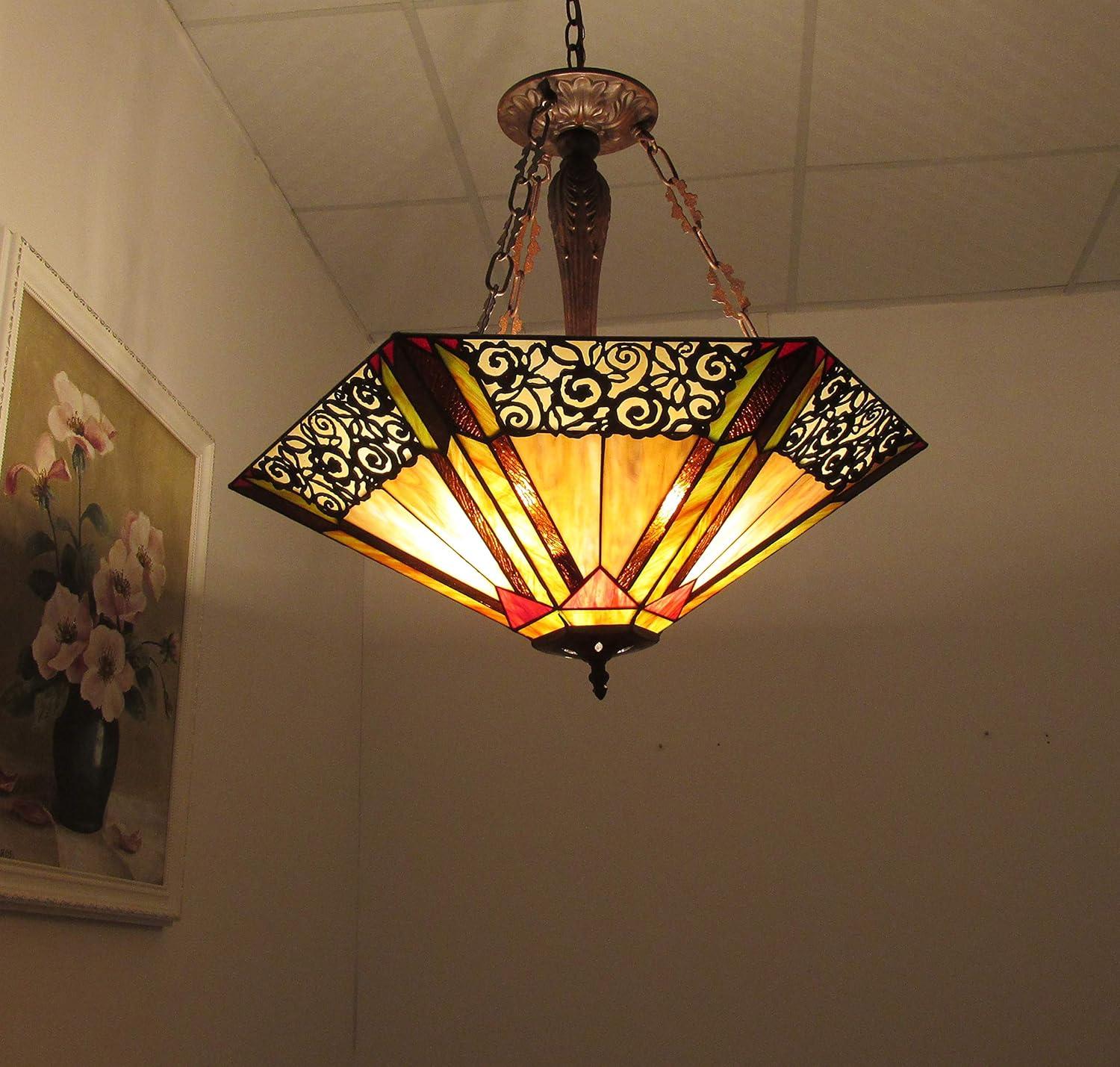 Evelyn 24" Bronze and Glass Tiffany-Style Ceiling Pendant