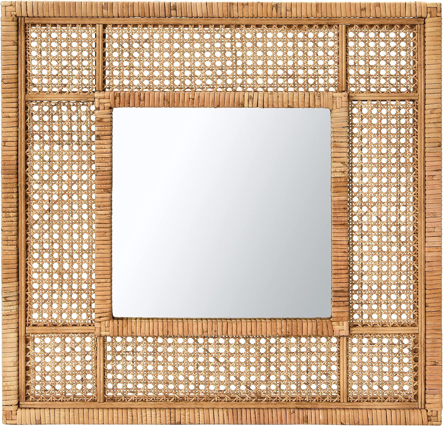 Boho Chic 26" Natural Rattan and Wood Square Wall Mirror