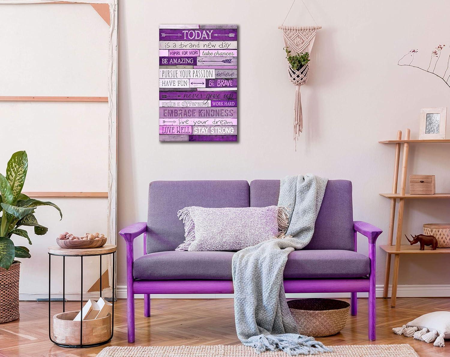 Purple Motivational Quote Canvas Wall Art with Wood Frame