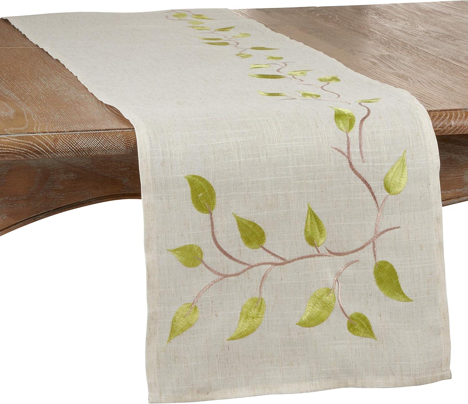 Saro Lifestyle Embroidered Vine Runner, Natural, 16" x 72"