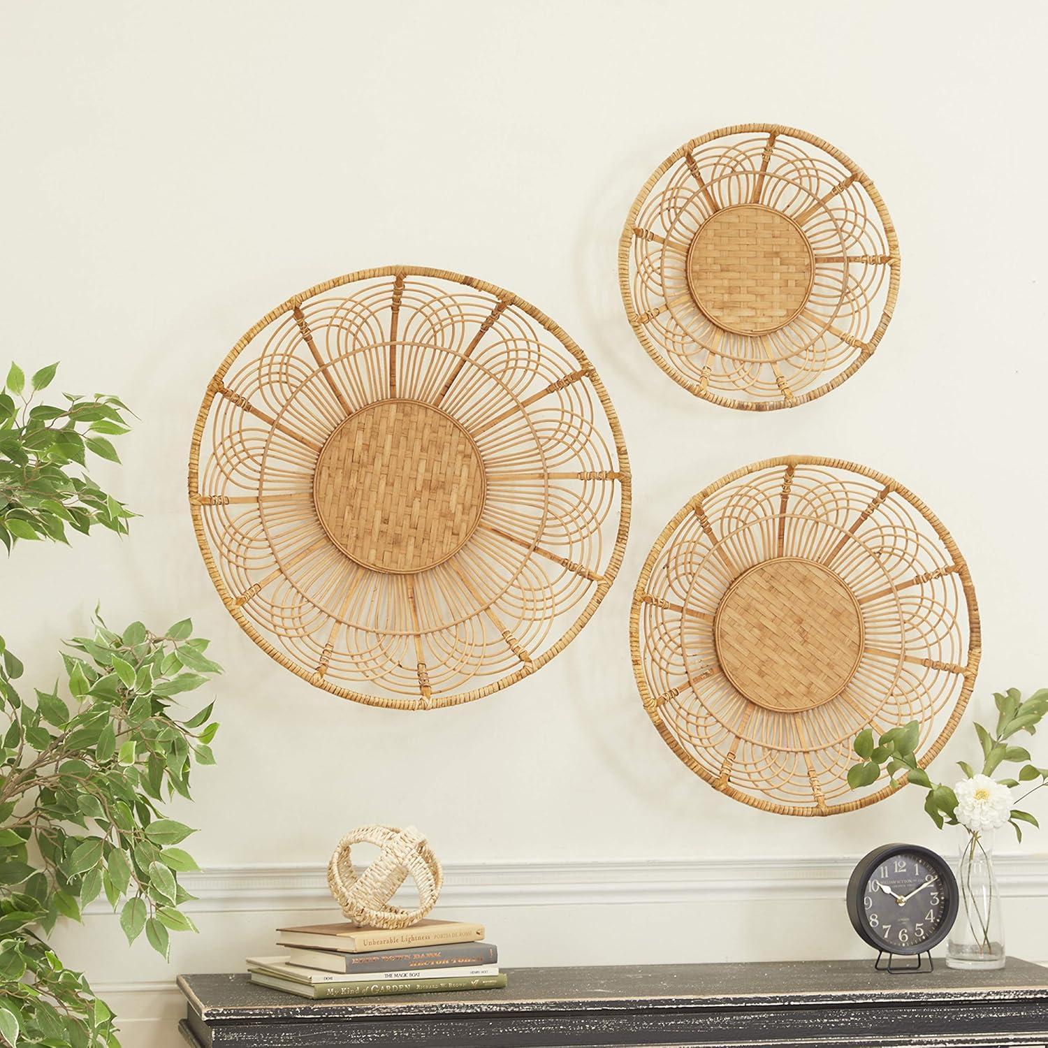 DecMode Brown Metal Boho Style Wall Decor, Set of 3