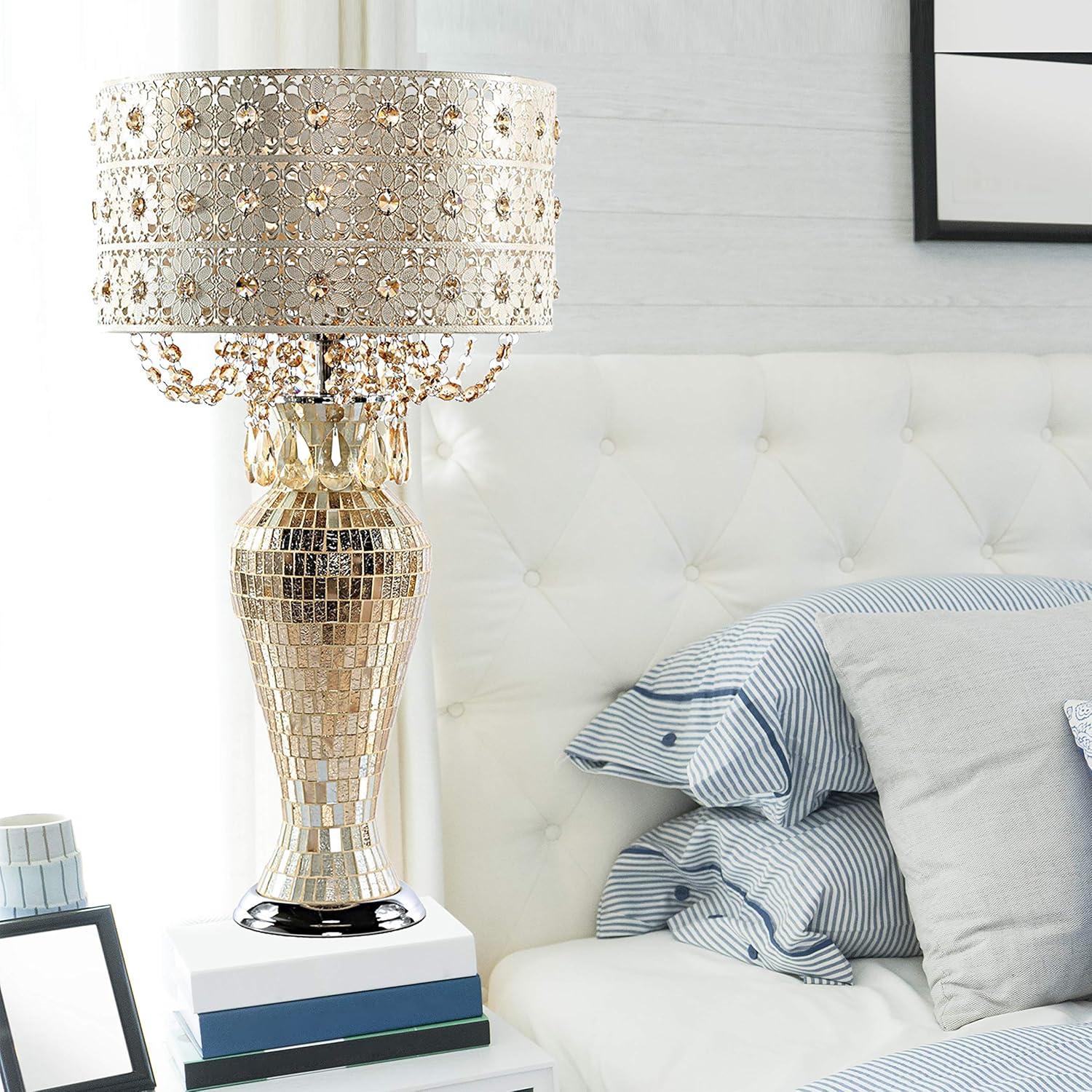 Champagne Bronze Mosaic Adjustable Table Lamp with Jeweled Accents