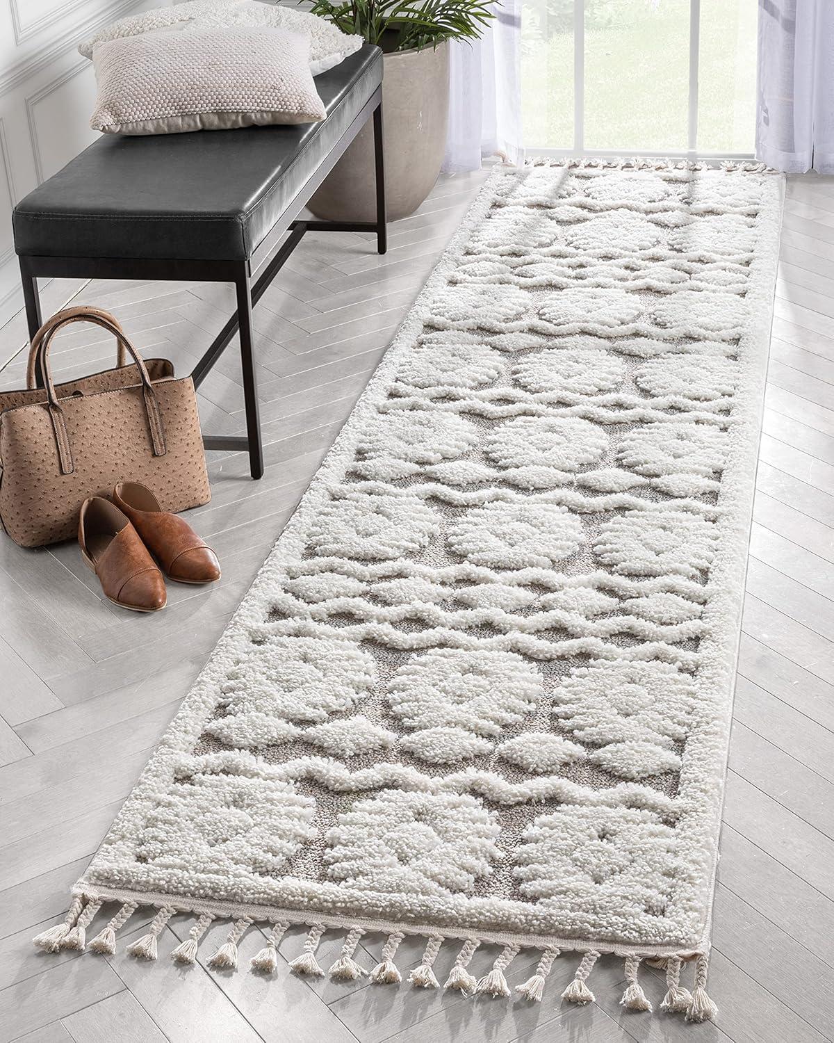 Beige and Gray Geometric High-Low Runner Rug