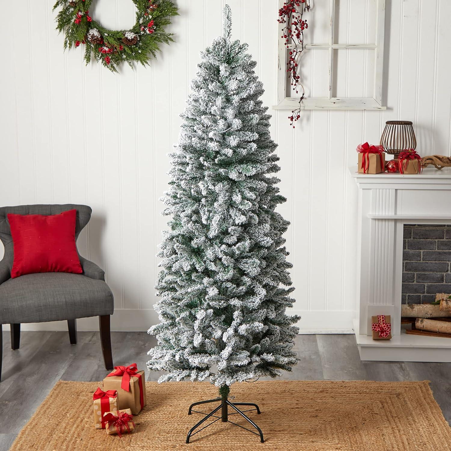 HomeStock 6Ft. Slim Modern Motifs Montreal Fir Artificial Christmas Tree With 250 Warm White Led Lights And 743 Bendable Branches