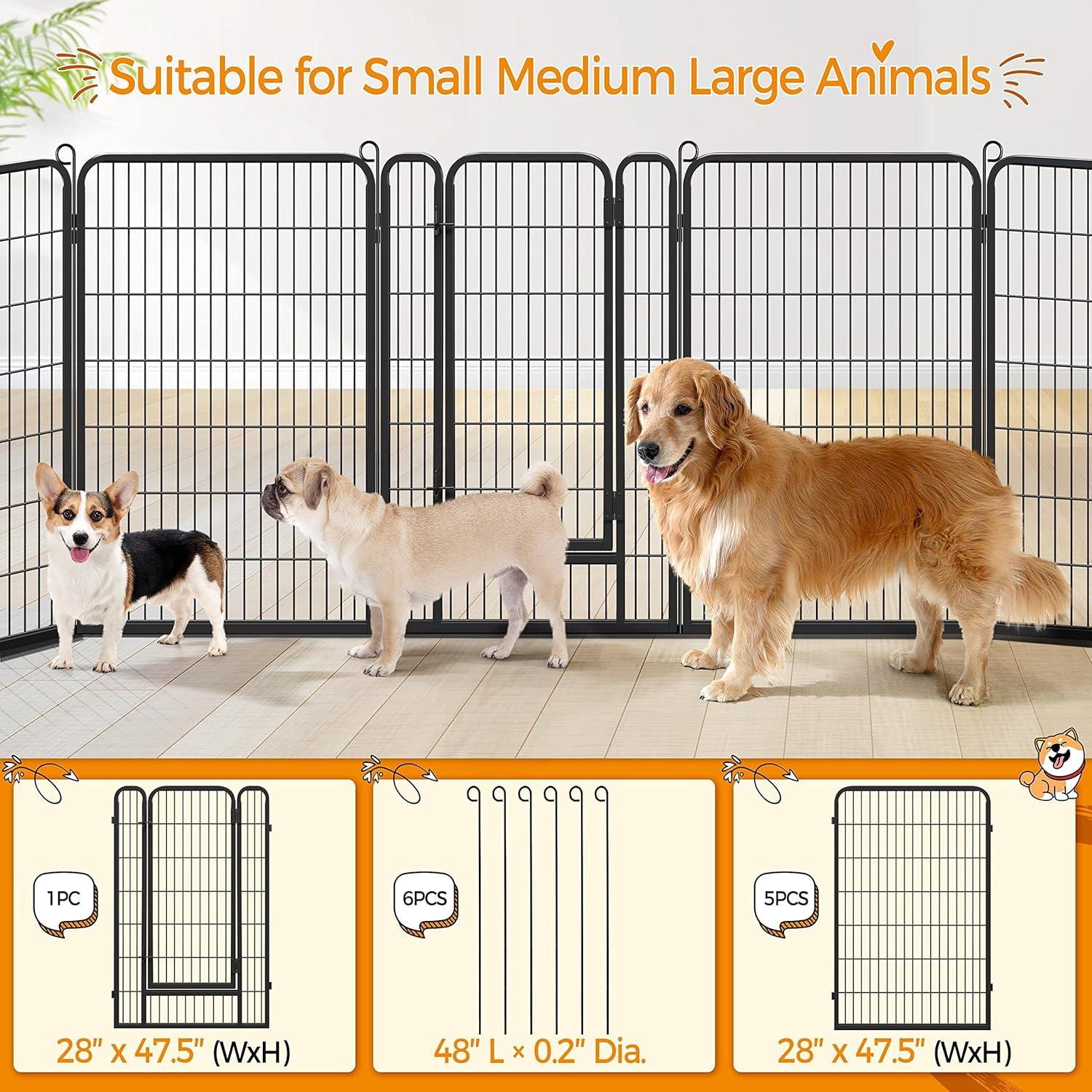 Yaheetech 6 Panels 47.5" Dog Playpen Panels Iron Dog Cat Exercise Barrier, Black