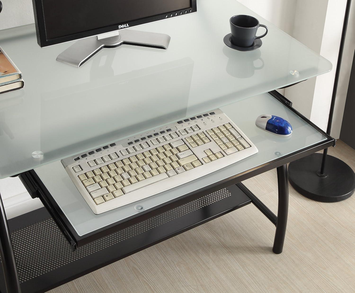 Black Steel and Glass Workstation with Keyboard Tray