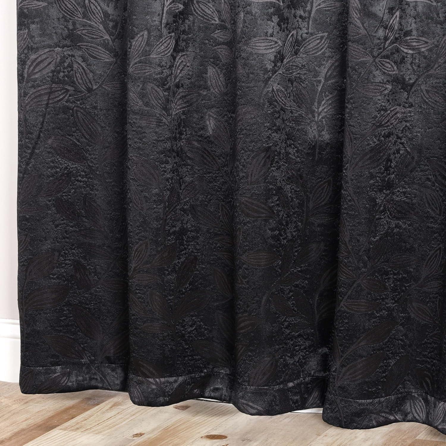 Superior Leaves Blackout Curtains, Set of 2, 42" X 63", Black