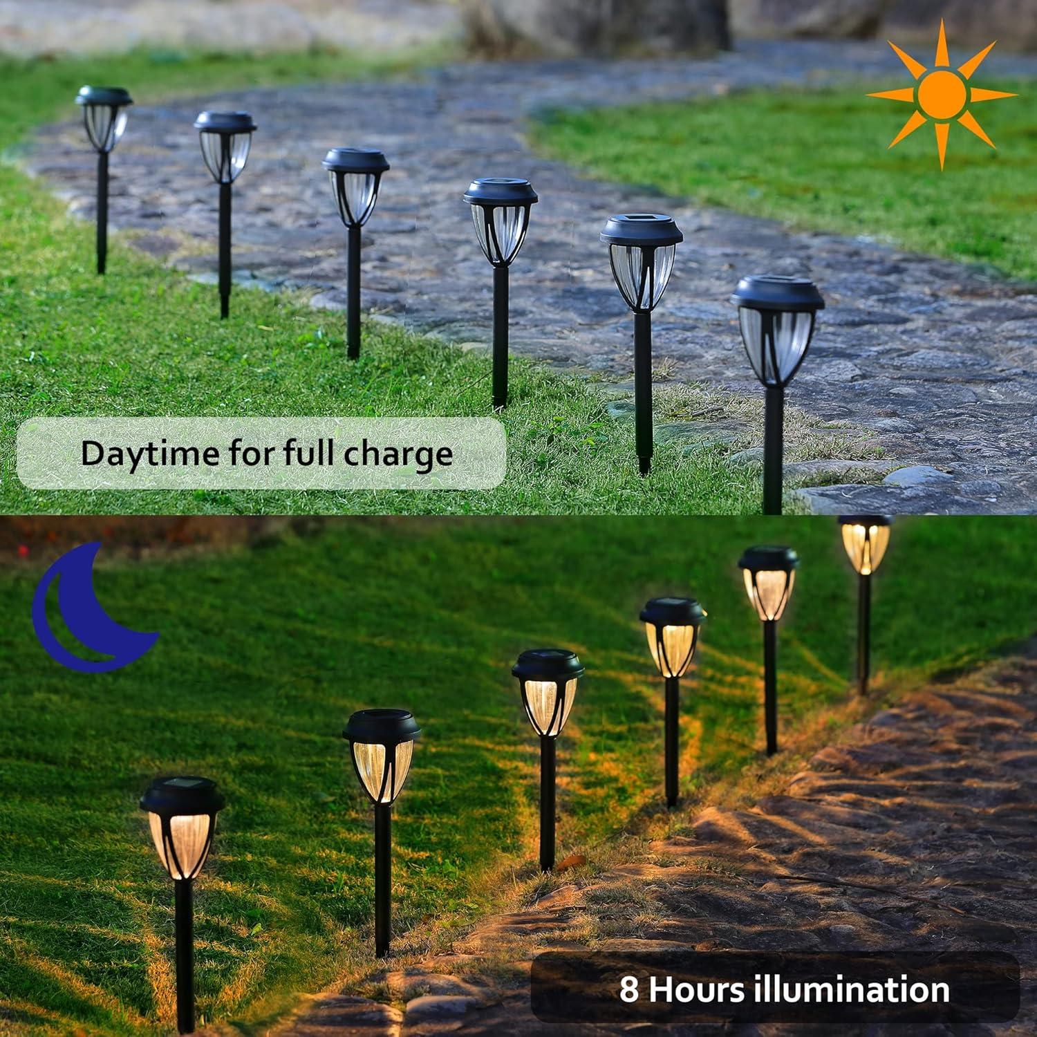 Black Solar LED Pathway Lights with Warm White Glow, 10-Pack