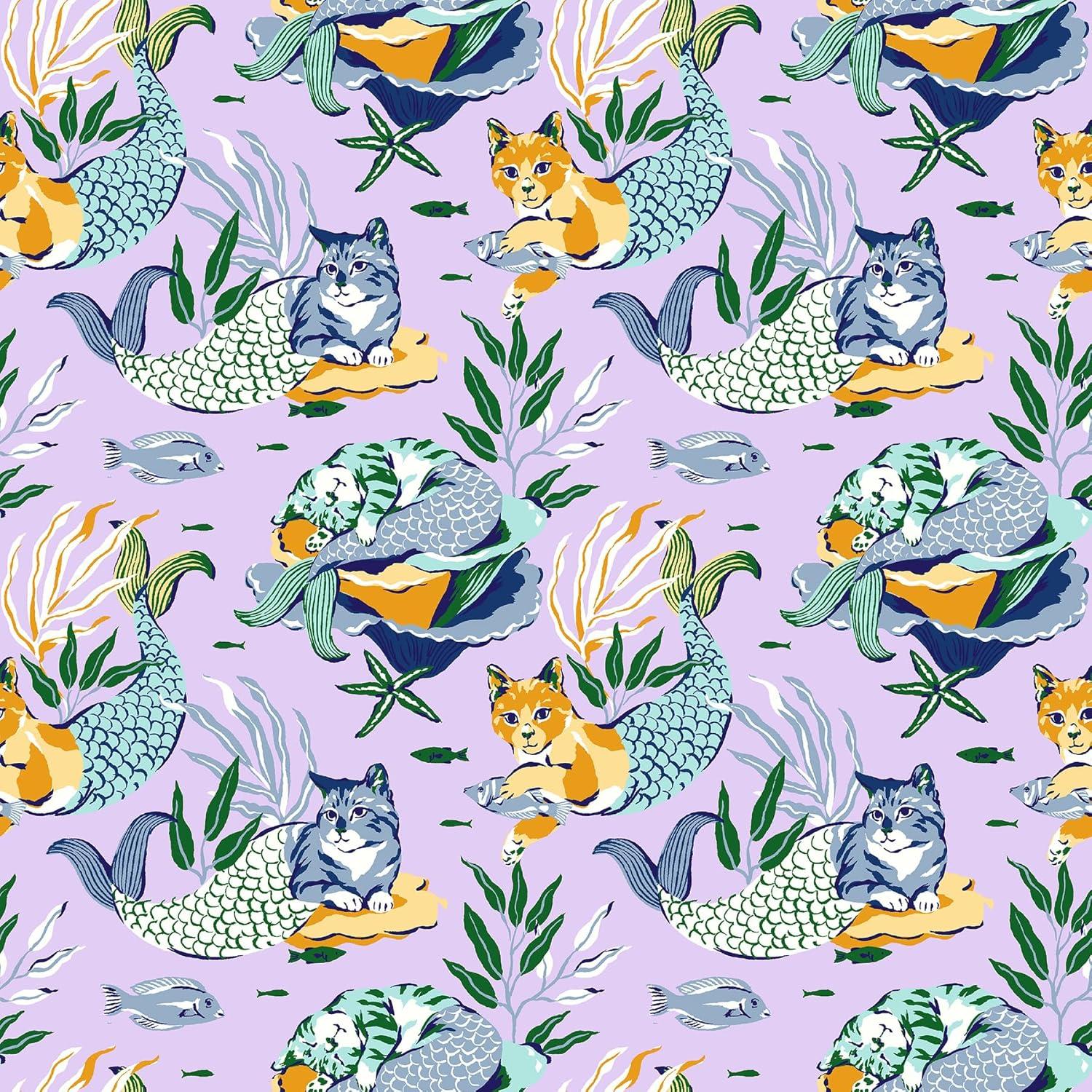 PrintFresh Meowing Mermaids Lavender Peel and Stick Wallpaper